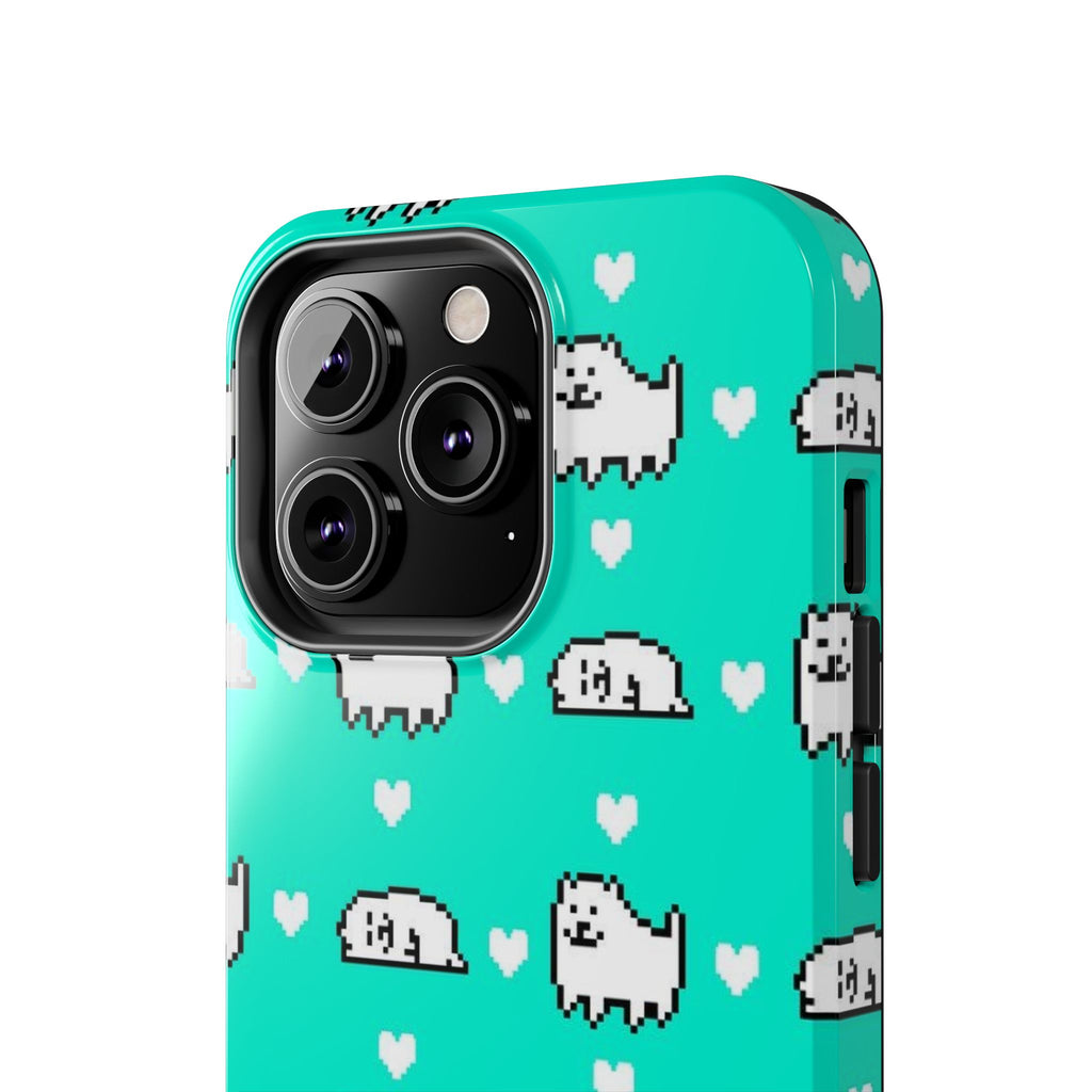 Undertale Cute Teal Kawaii Pixel Dog Pattern Phone Case | Cute Hearts Tough Phone Cases