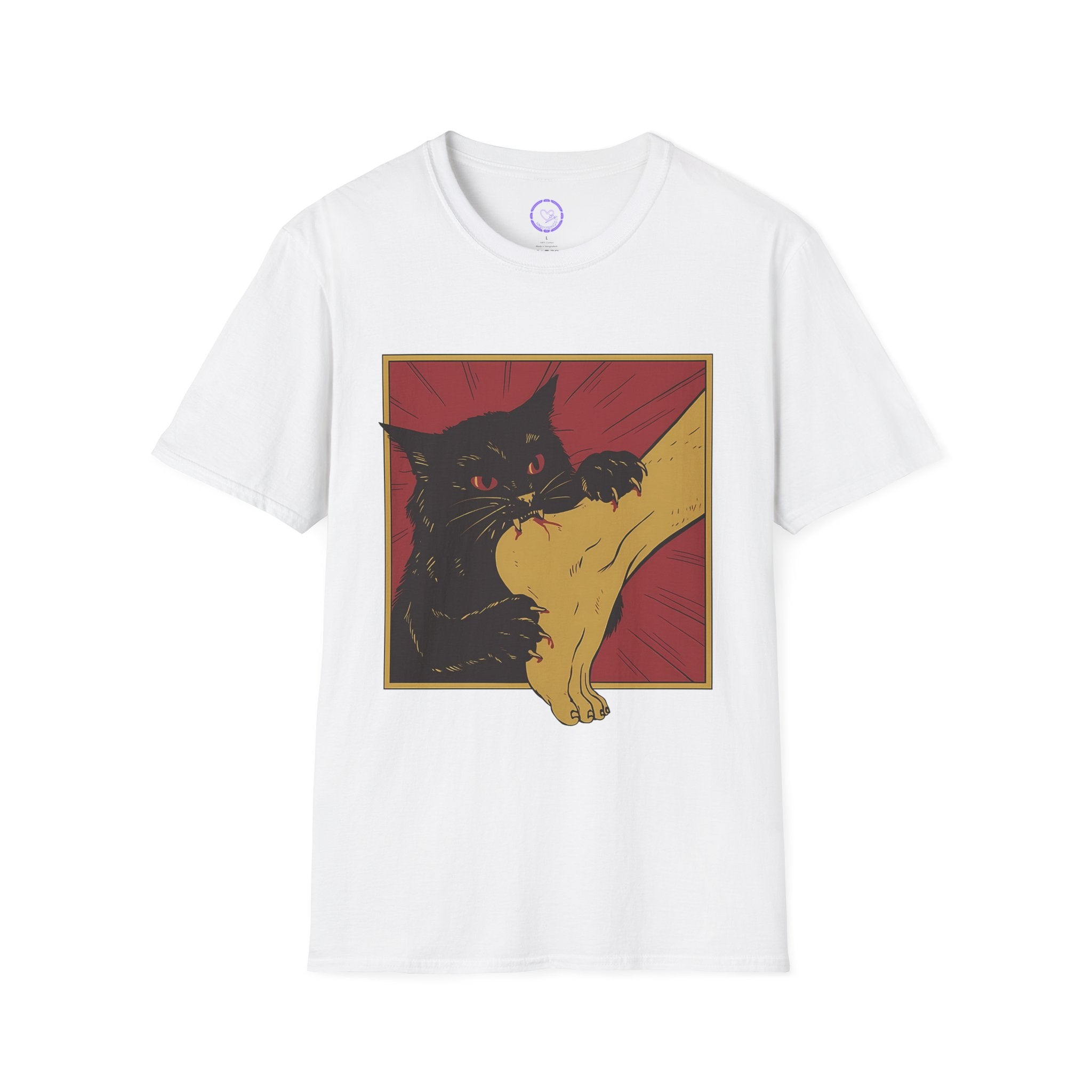 Cat Bite T-Shirt — Black Cat Biting Paw Graphic Tee