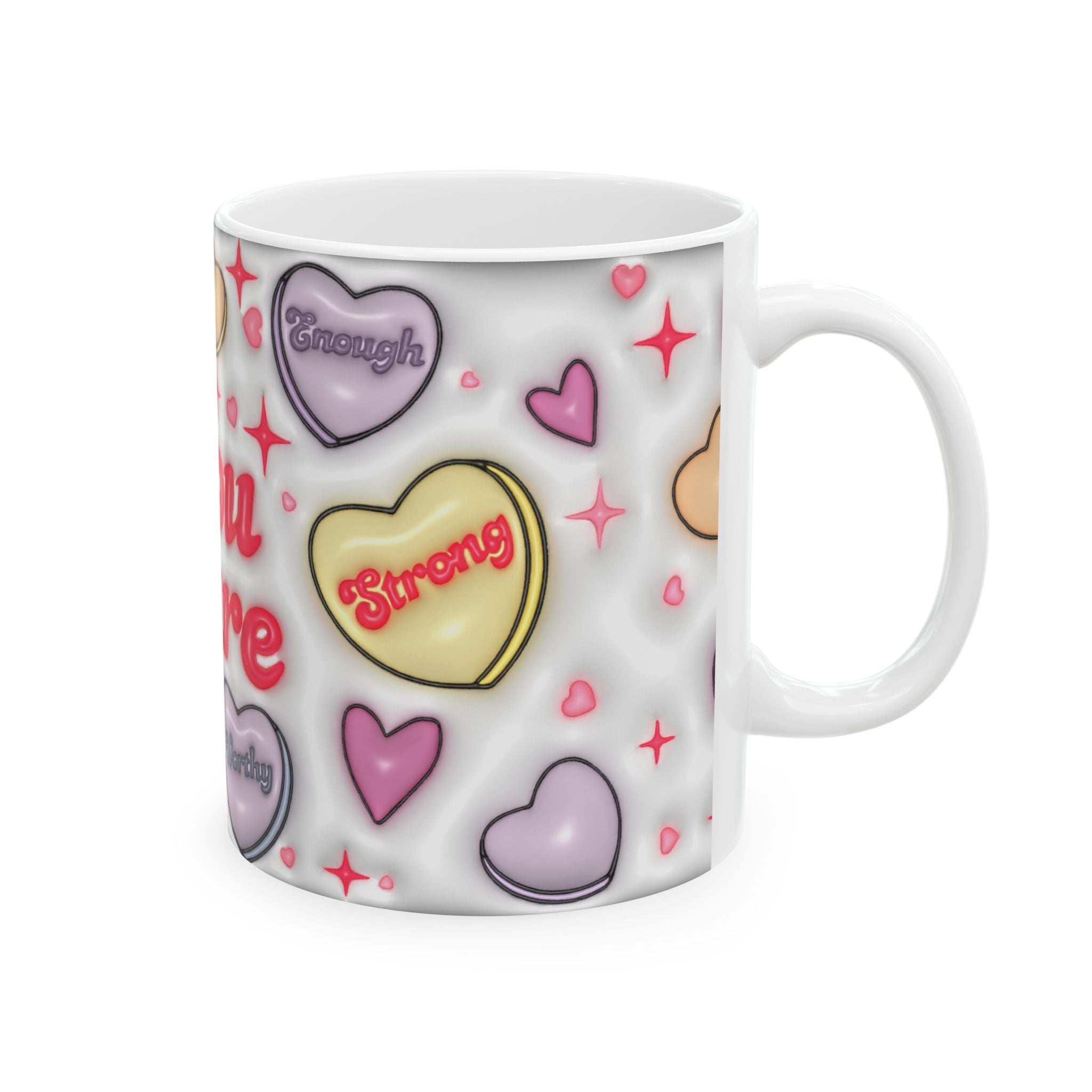 Inflated 3D Love Heart Candy Sweetheart Ceramic Mug, (11oz, 15oz)