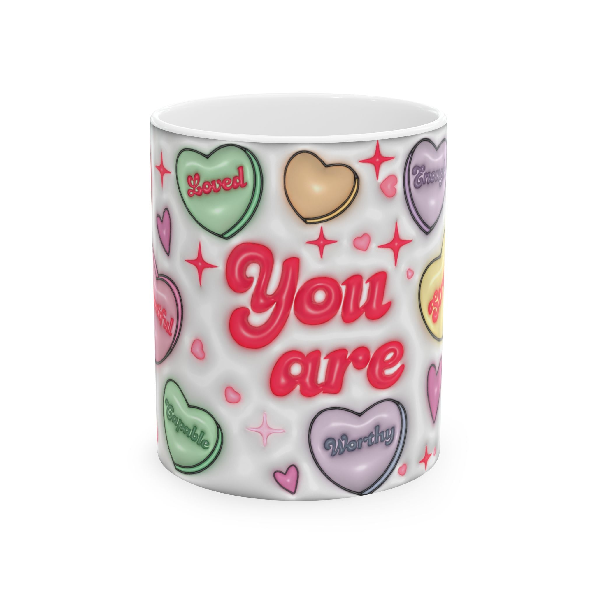Inflated 3D Love Heart Candy Sweetheart Ceramic Mug, (11oz, 15oz)
