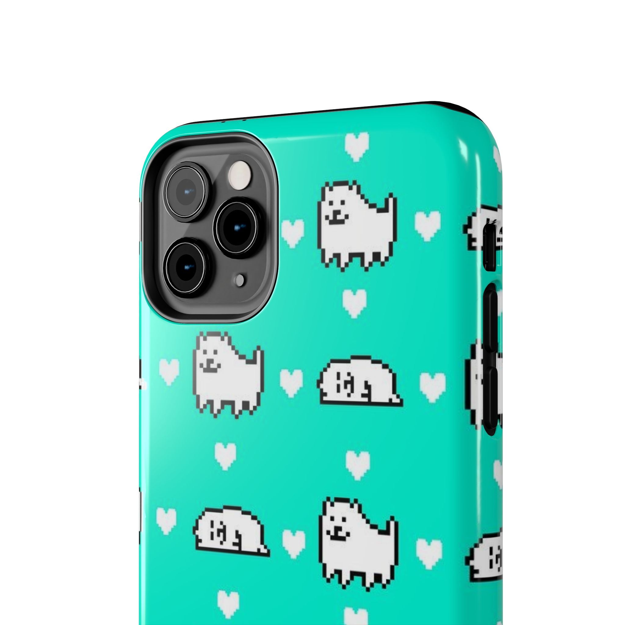 Undertale Cute Teal Kawaii Pixel Dog Pattern Phone Case | Cute Hearts Tough Phone Cases