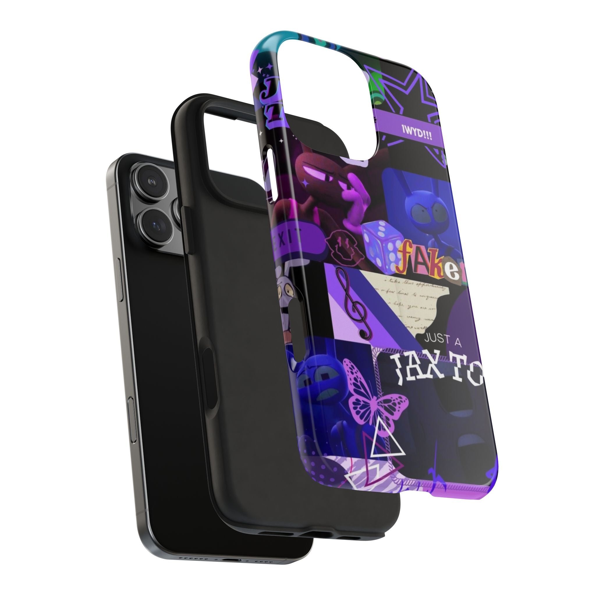 The Amazing Digital Circus Jax Purple Collage Graphic Tough Phone Case | Retro Icons, Dice, Butterfly