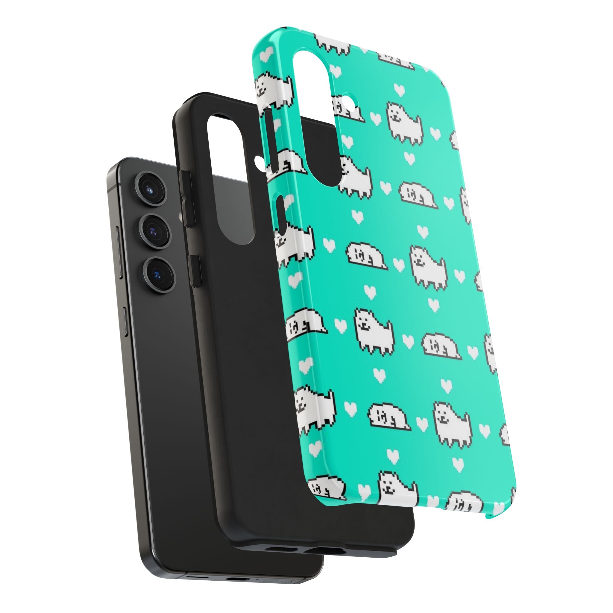 Undertale Cute Teal Kawaii Pixel Dog Pattern Phone Case | Cute Hearts Tough Phone Cases