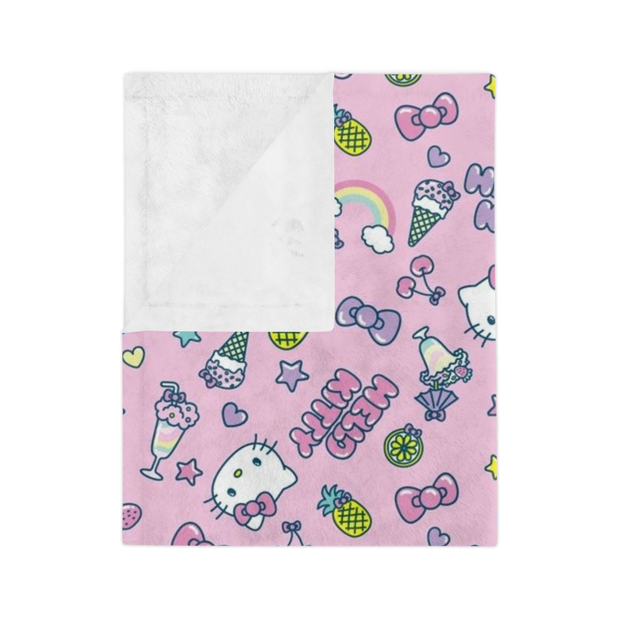 Hello Kitty Pattern Velveteen Blanket | Pink Kawaii Character Throw