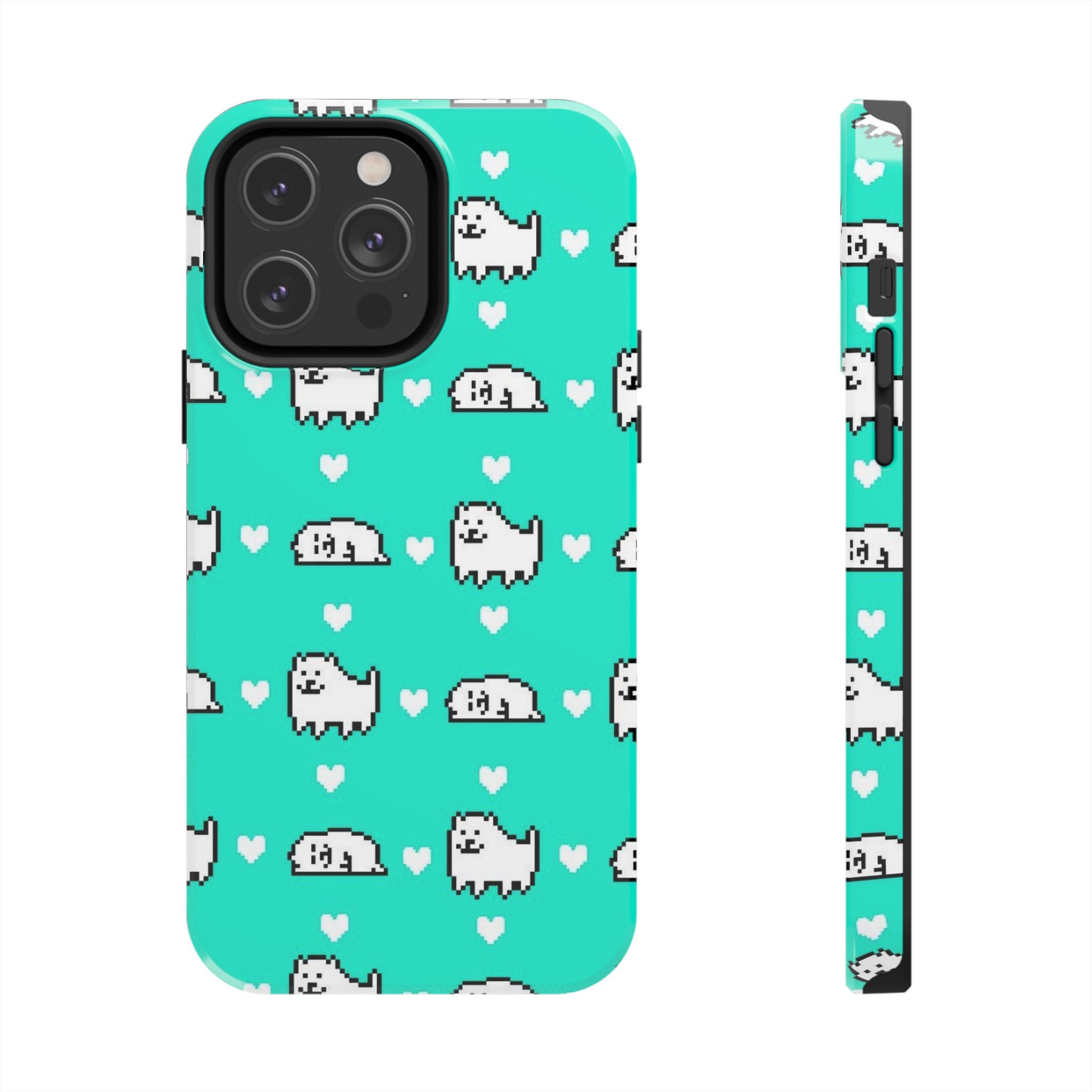 Undertale Cute Teal Kawaii Pixel Dog Pattern Phone Case | Cute Hearts Tough Phone Cases