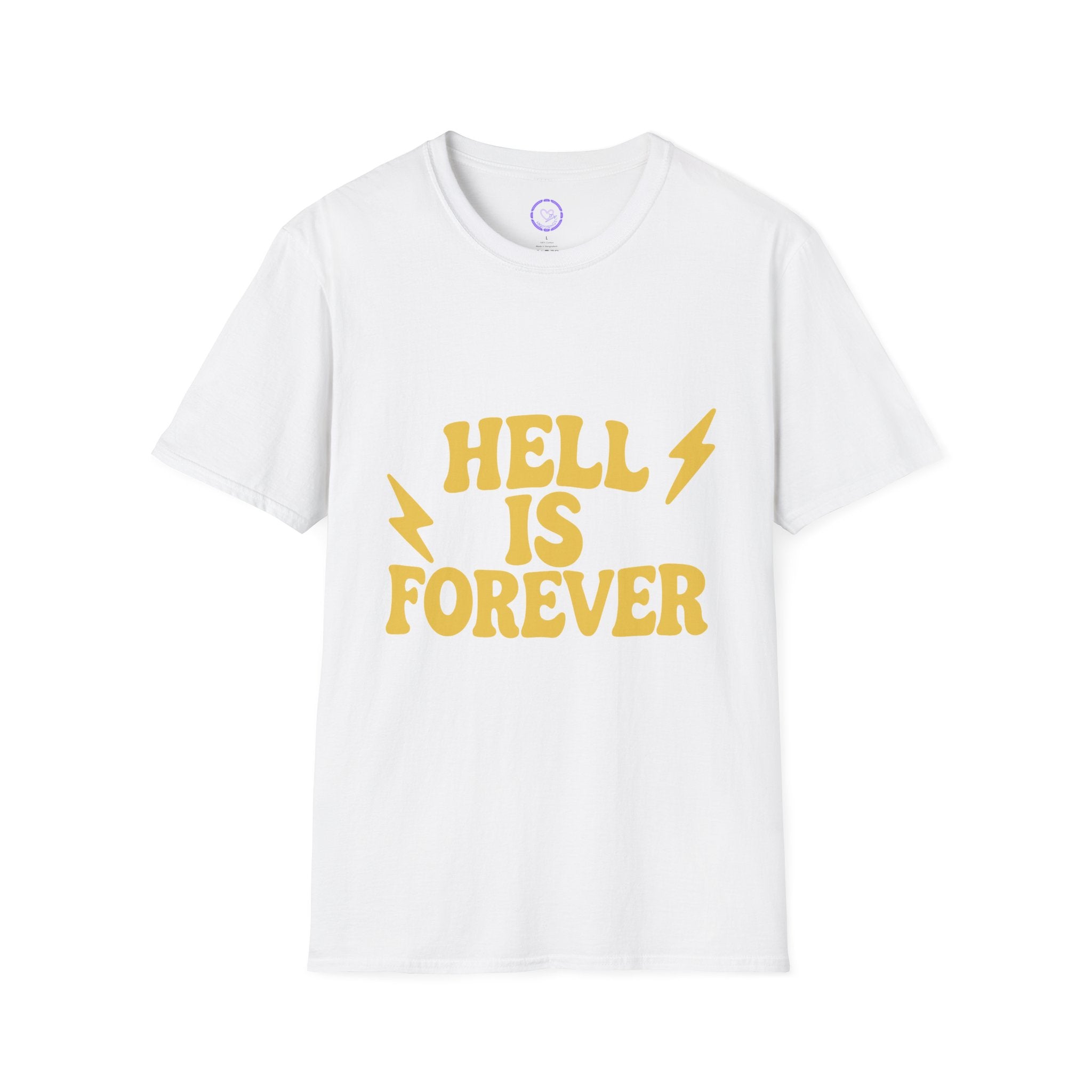 Hazbin Hotel Adam Hell Is Forever T-Shirt | Retro Yellow Lightning Typography