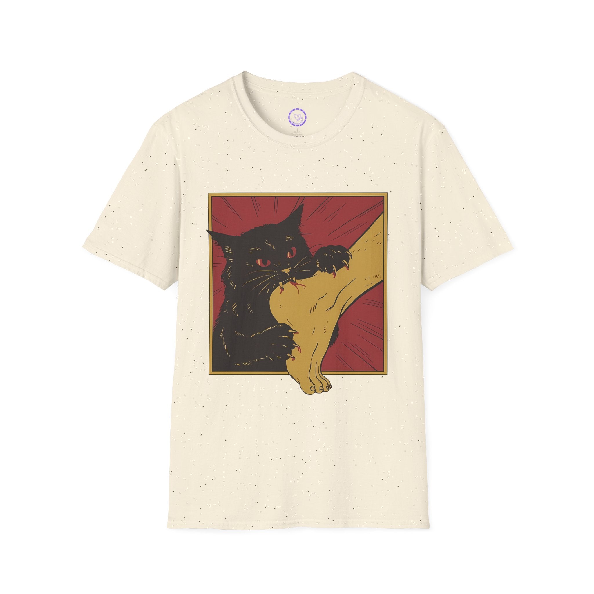 Cat Bite T-Shirt — Black Cat Biting Paw Graphic Tee