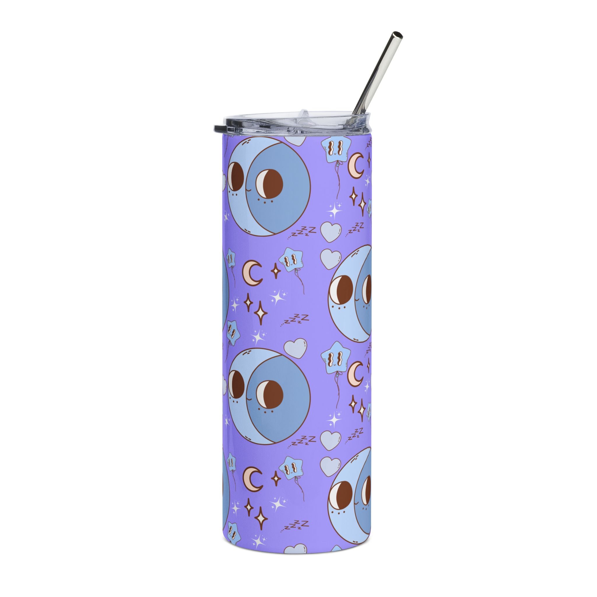 Night Time Vibes Retro Groovy Cute Blue Moon Pattern Tumbler | 20oz Stainless Steel
