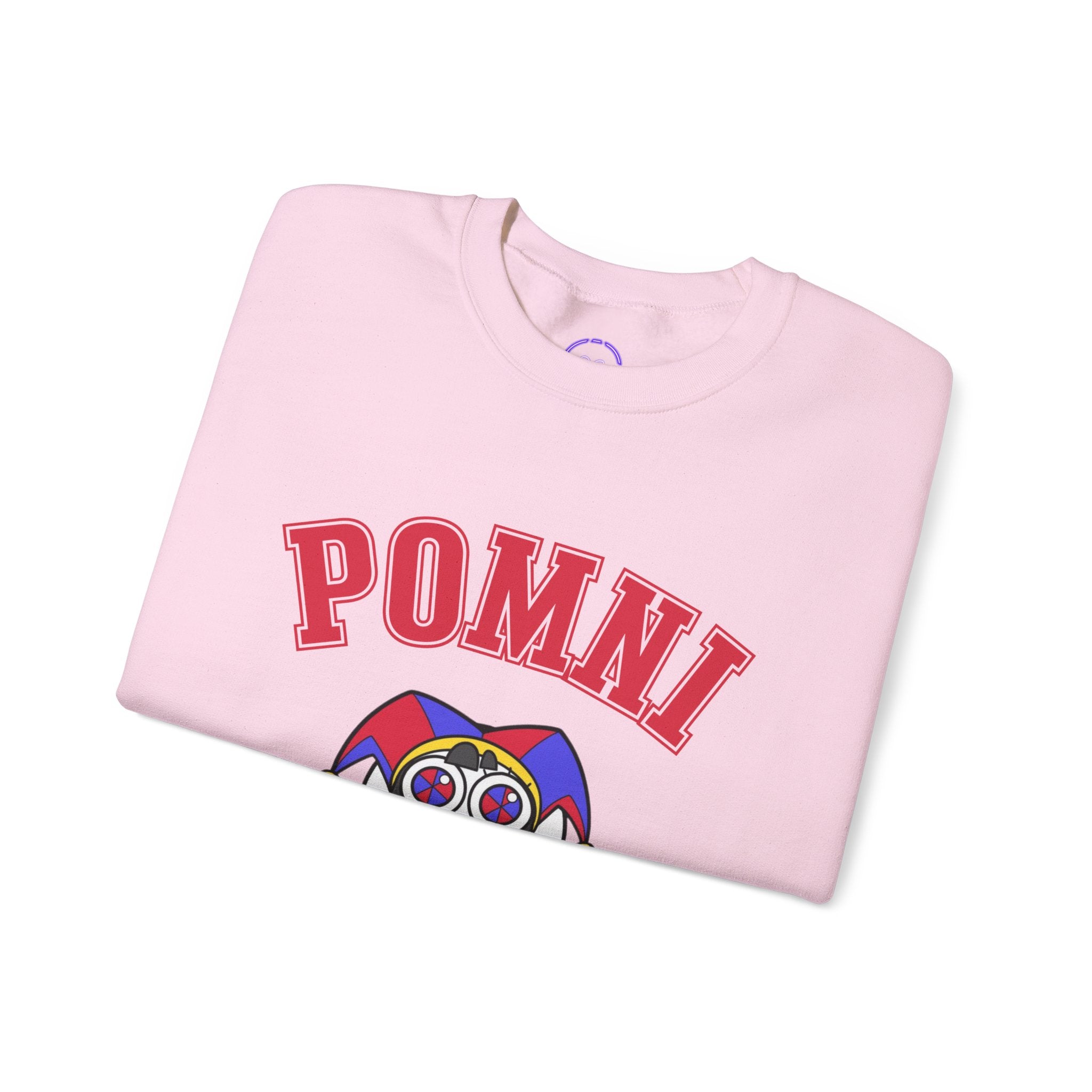 Pomni The Amazing Digital Circus Varsity Jester Character Crewneck Sweatshirt | Cartoon Clown Logo