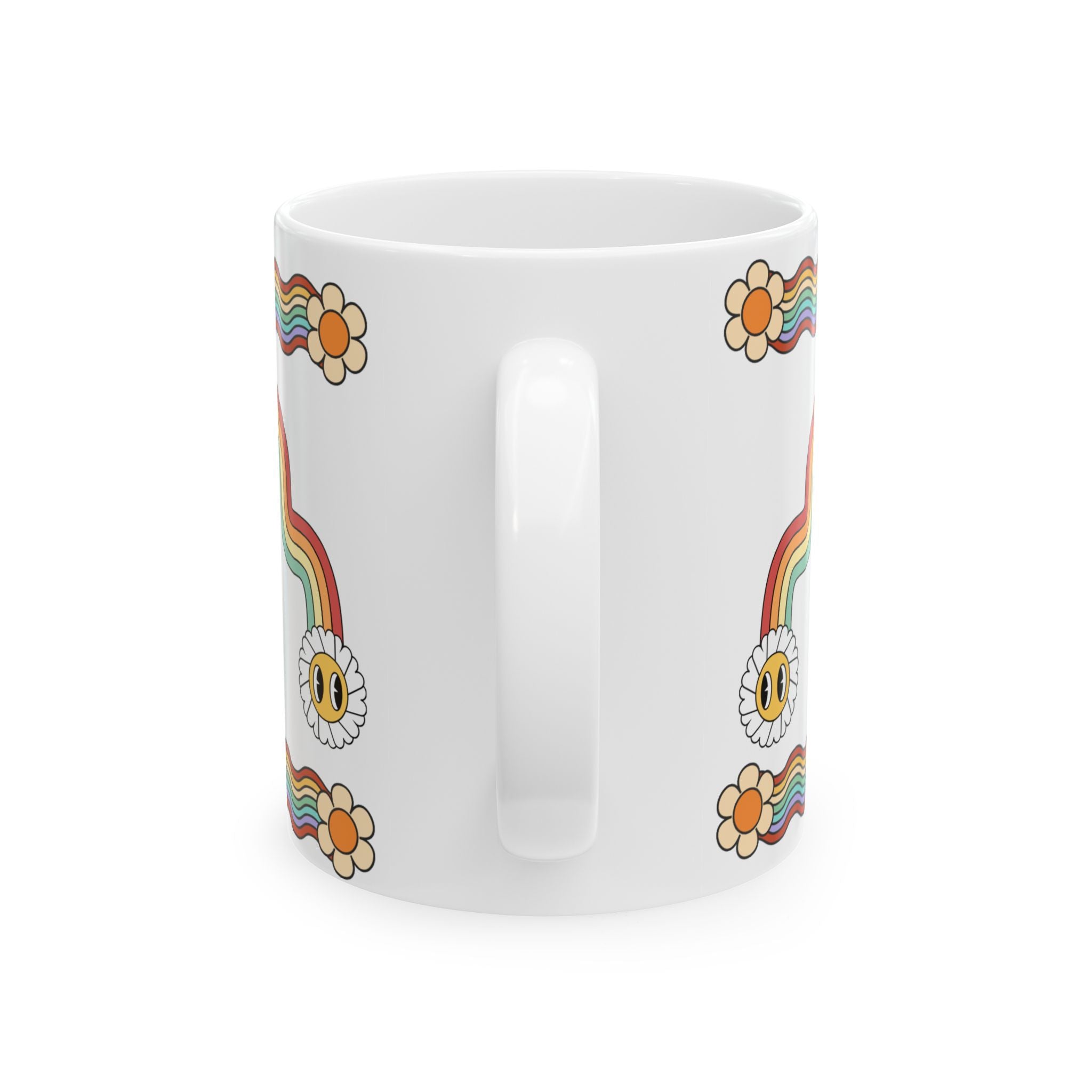Retro Groovy 70s Smiling Daisy Rainbow mug | Ceramic Mug