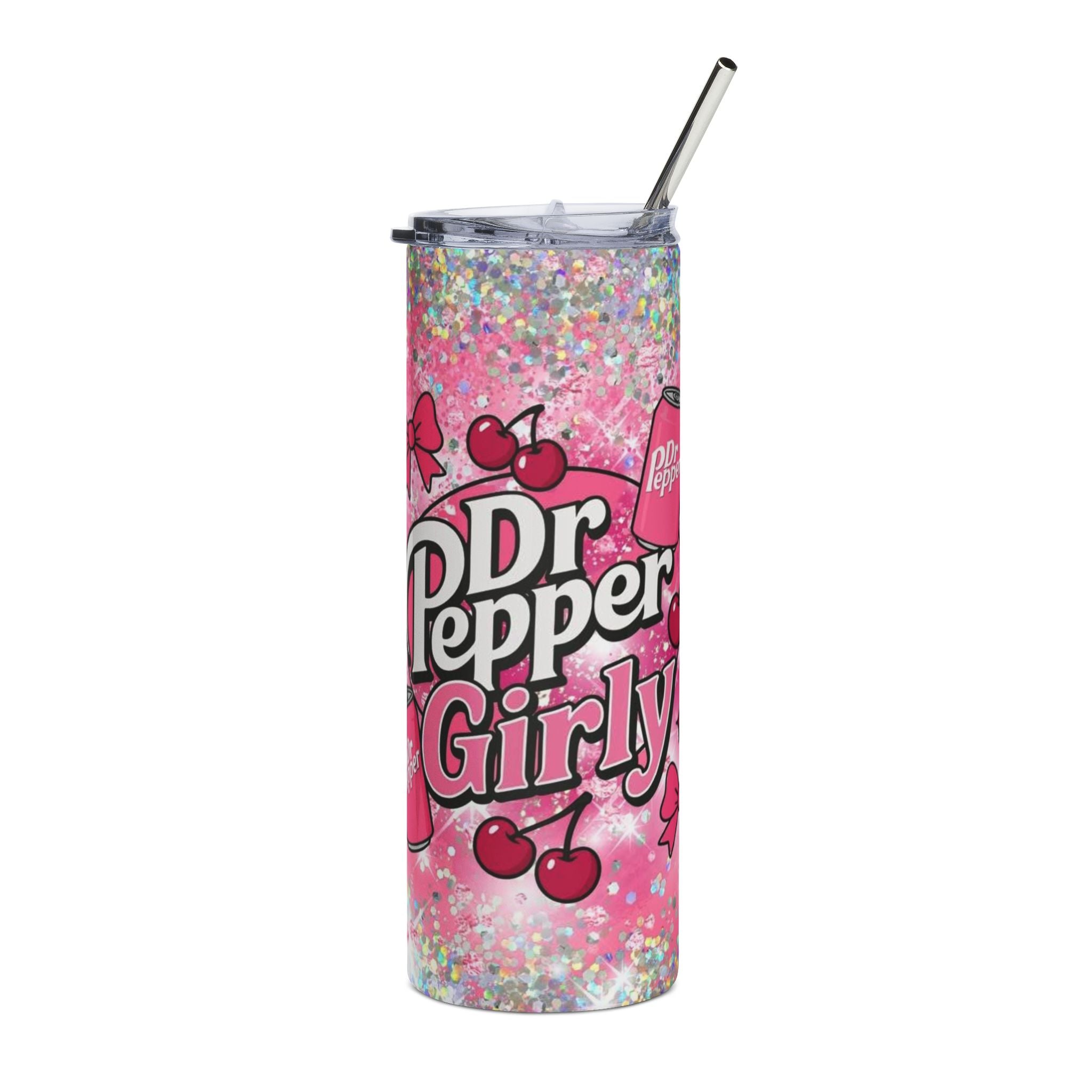 Dr Pepper Pink Aesthetic Girly Tumbler | 20oz Stainless Steel Cherry Sparkle