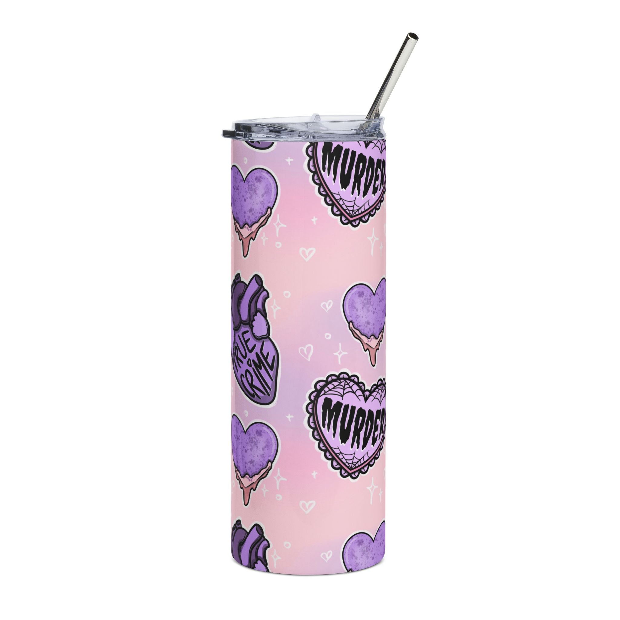 Kawaii True Crime Purple Dripping Hearts Pattern Tumbler | 20oz Stainless Steel