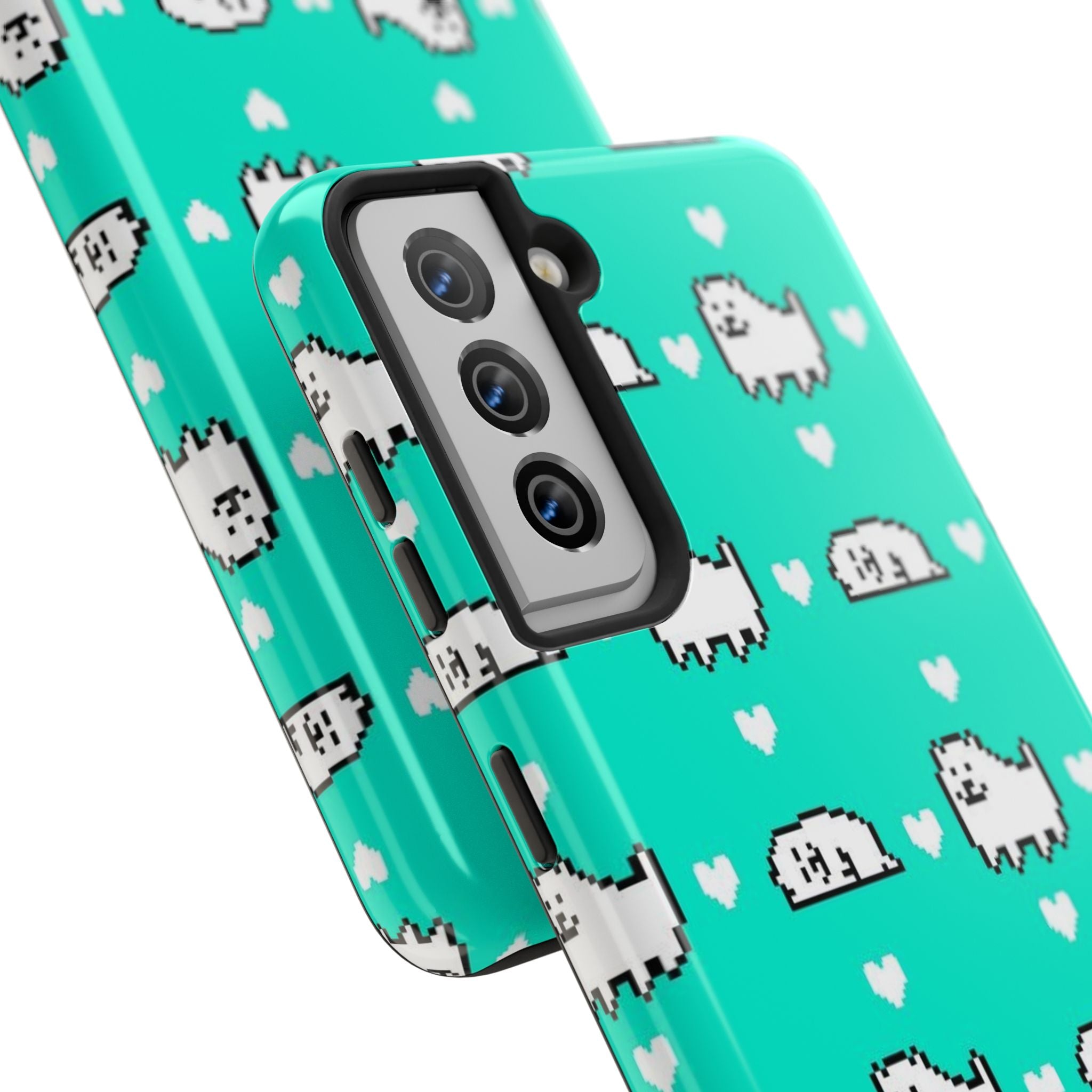 Undertale Cute Teal Kawaii Pixel Dog Pattern Phone Case | Cute Hearts Tough Phone Cases