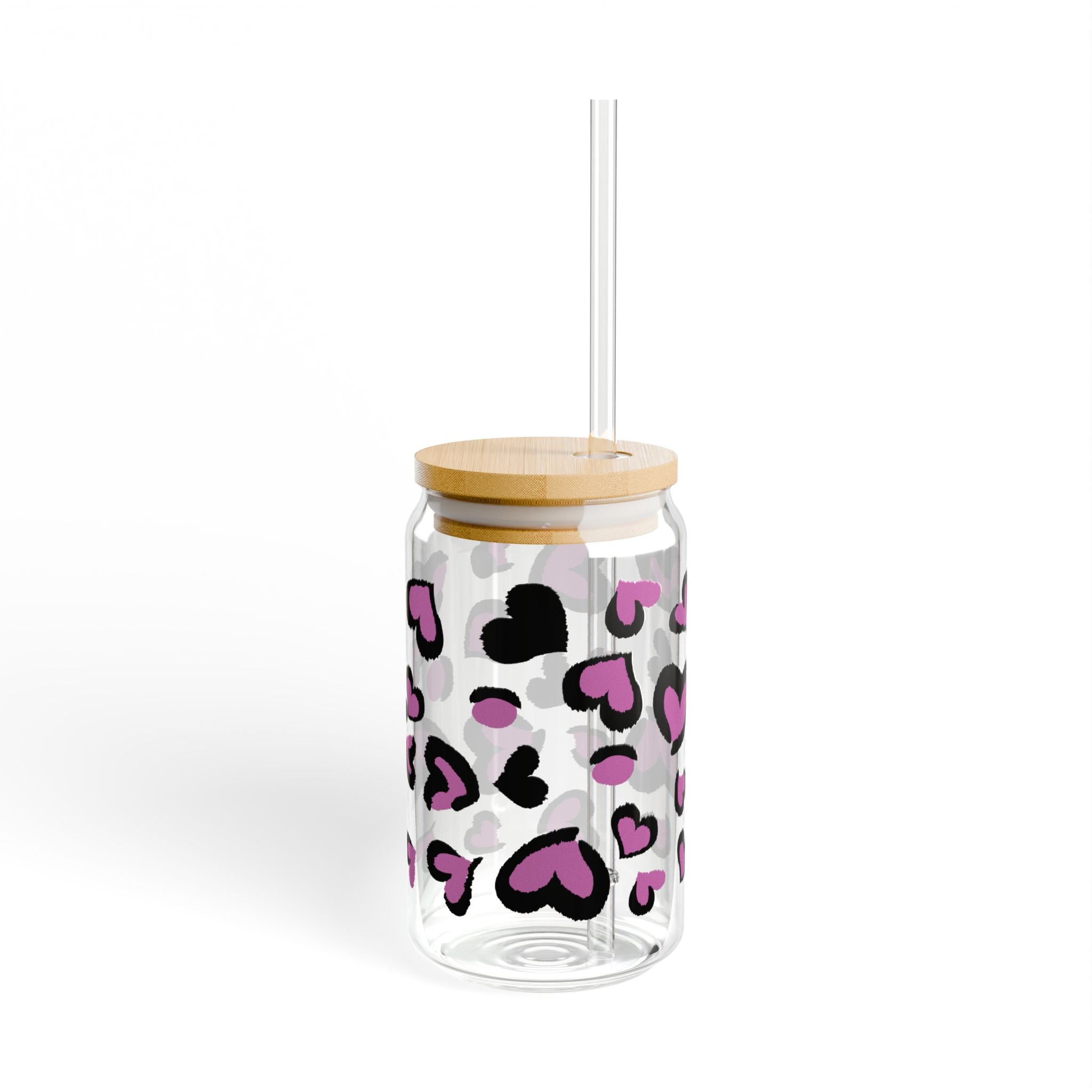 Pink and Black Heart Pattern Libbey Sipper Glass | 16oz