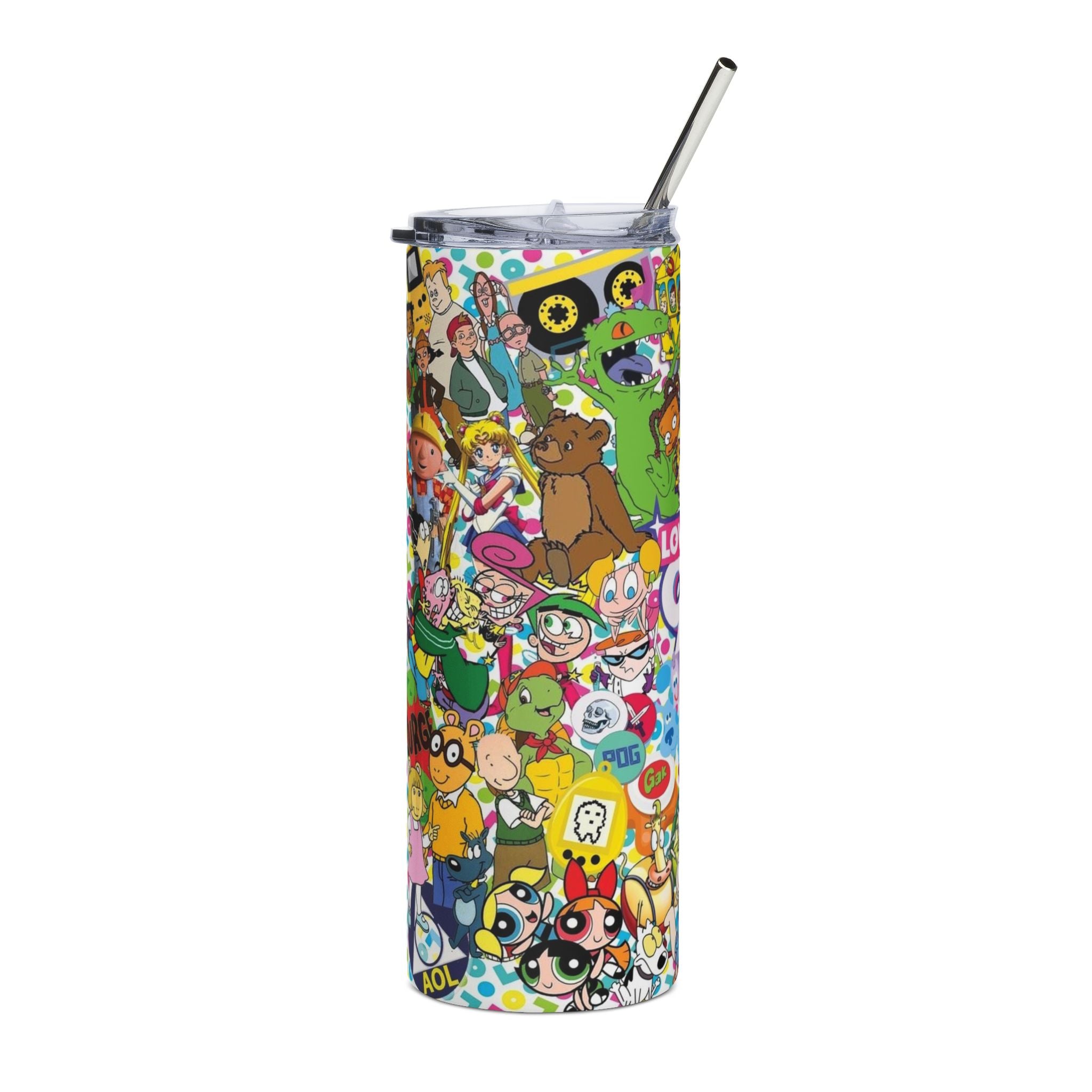 Cute Retro 90s Cartoon Collage Tumbler | Stainless Steel 20oz
