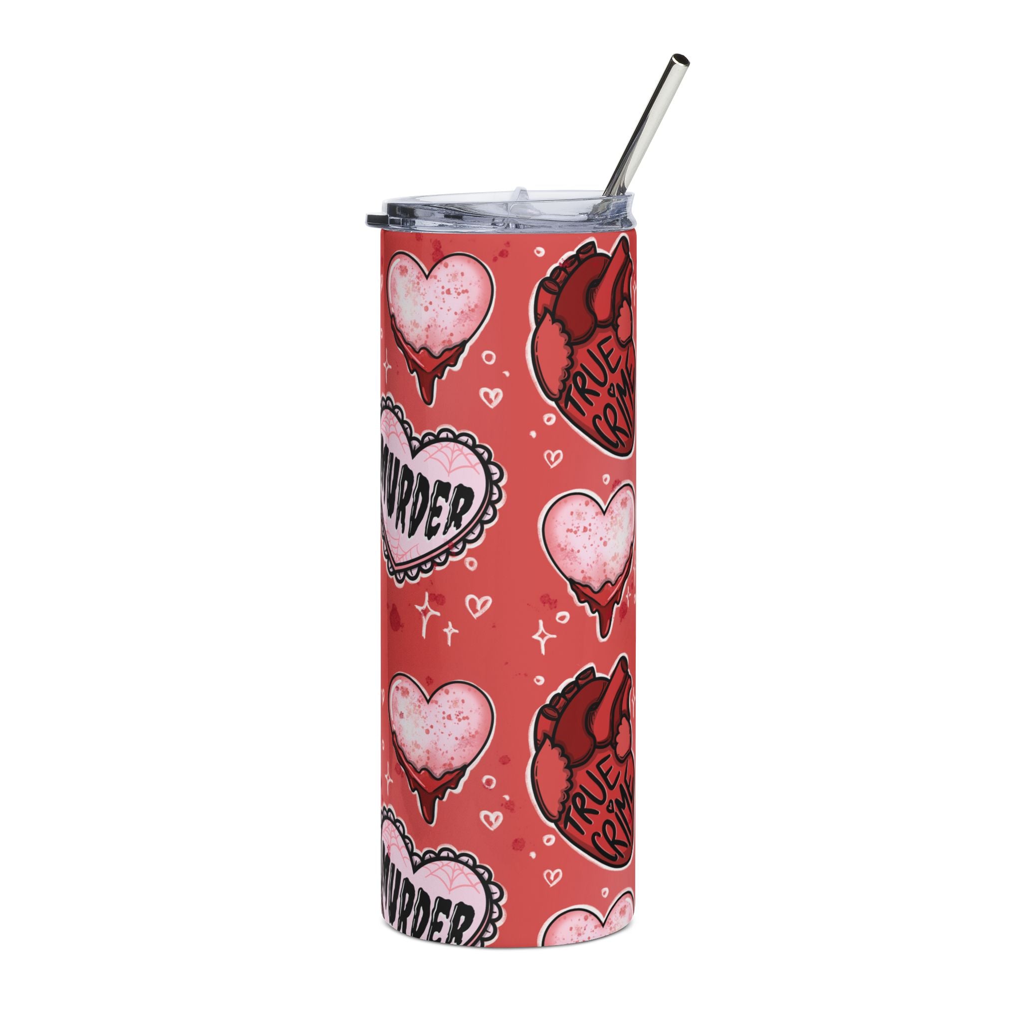 Kawaii Pastel Goth True Crime Lover Murder Heart Pattern Tumbler | 20oz Stainless Steel Skinny Cup