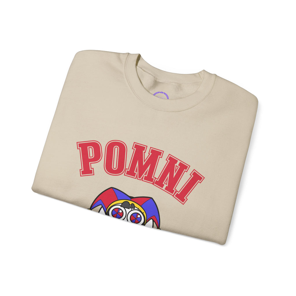 Pomni The Amazing Digital Circus Varsity Jester Character Crewneck Sweatshirt | Cartoon Clown Logo