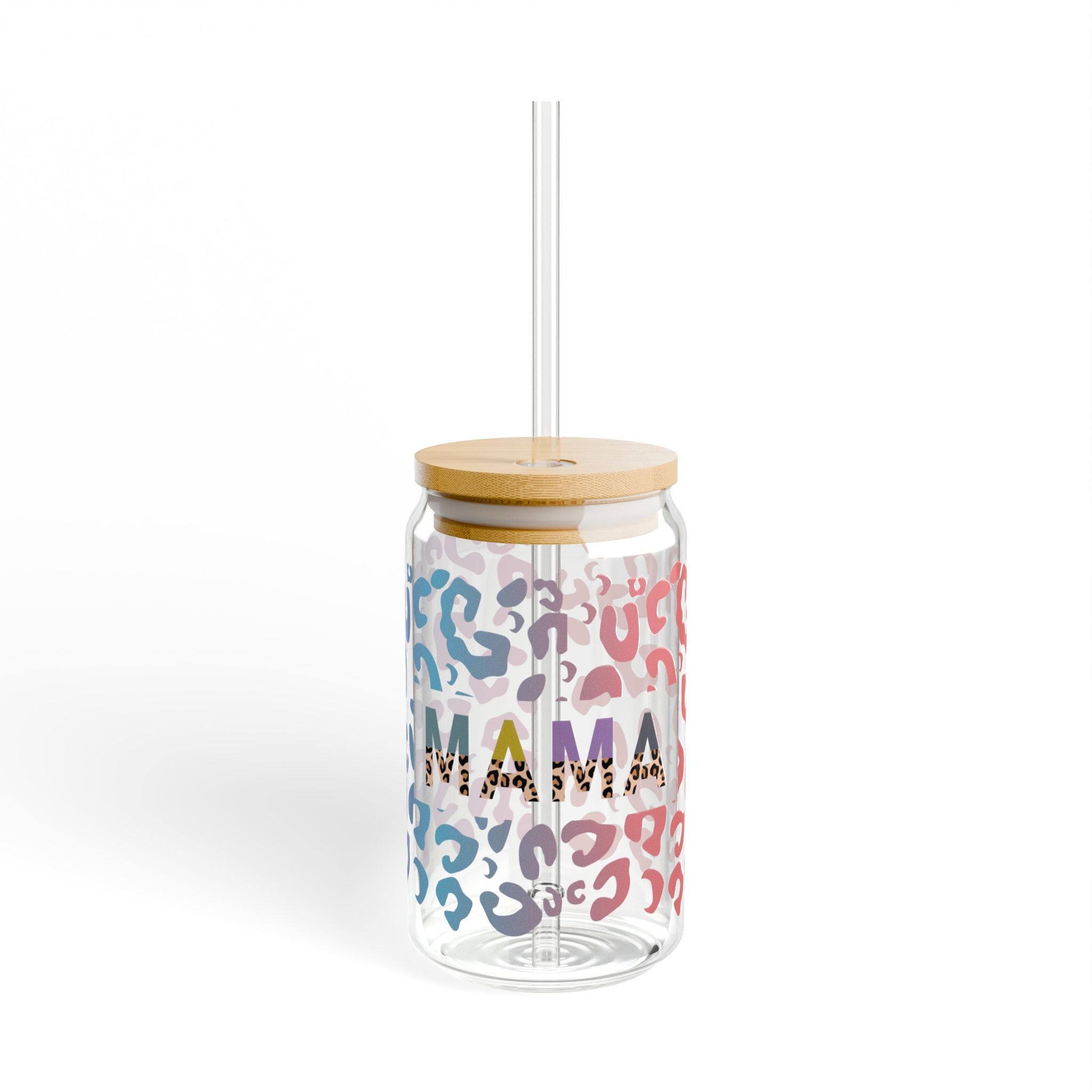 Mama Leopard Print Sipper Glass 16oz | Colorful Animal Print