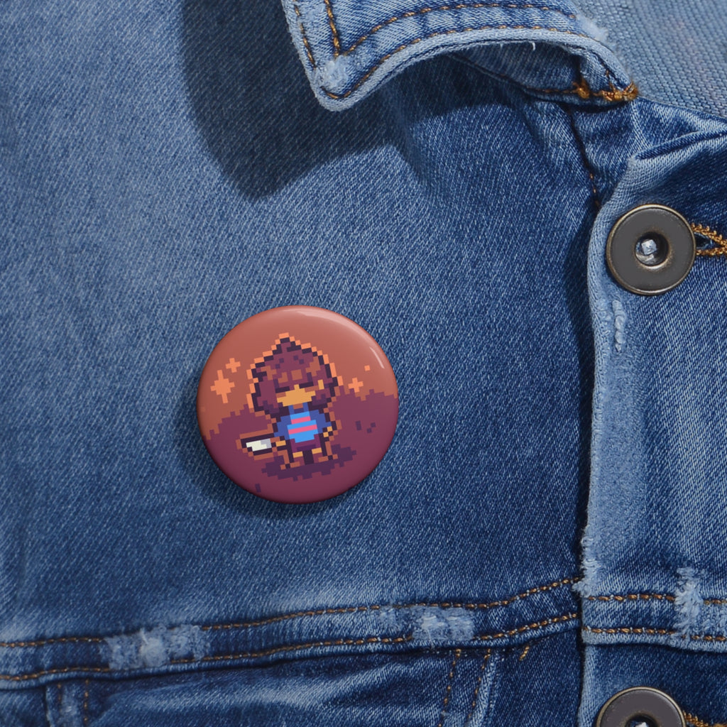 Undertale Frisk Pixel Warrior character pin | round enamel button, gaming pixel art