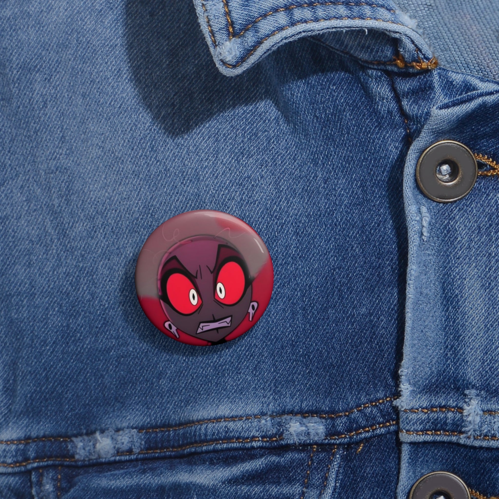 Hazbin Hotel Velvette Bald Red Demon Face Pin Button | Custom Pin