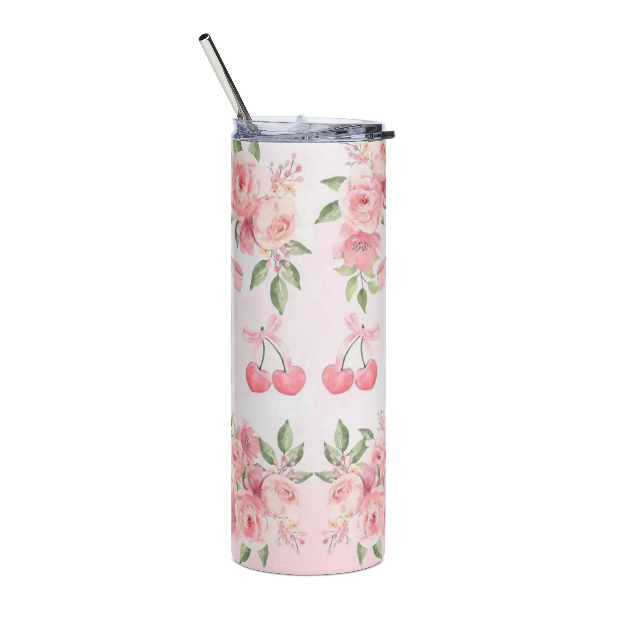 Coquette Pastel Pink Floral Dr Pepper Logo Tumbler | 20oz Stainless Steel