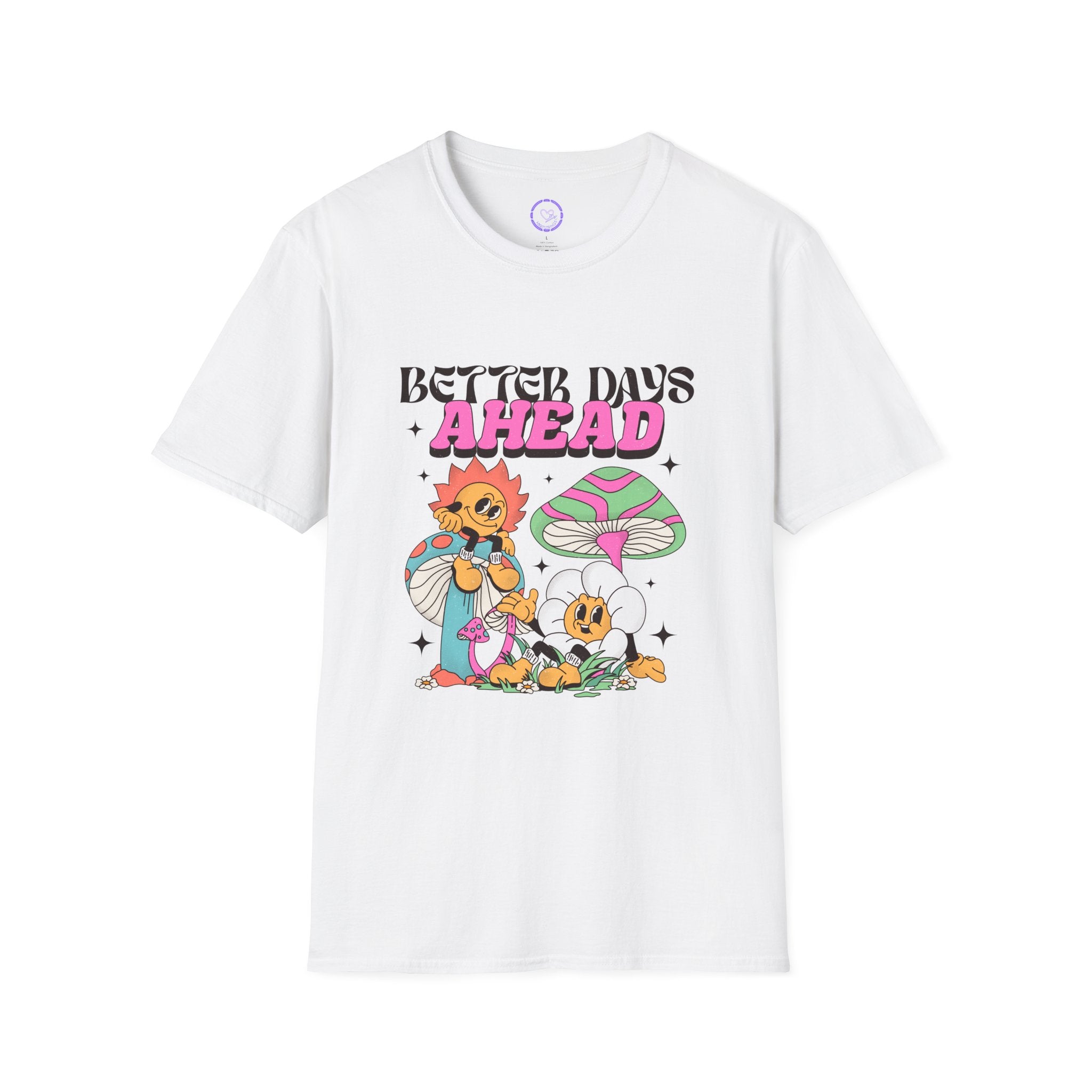 Better Days Ahead T-Shirt | Retro Mushroom Cartoon, Cute Sunflower Characters