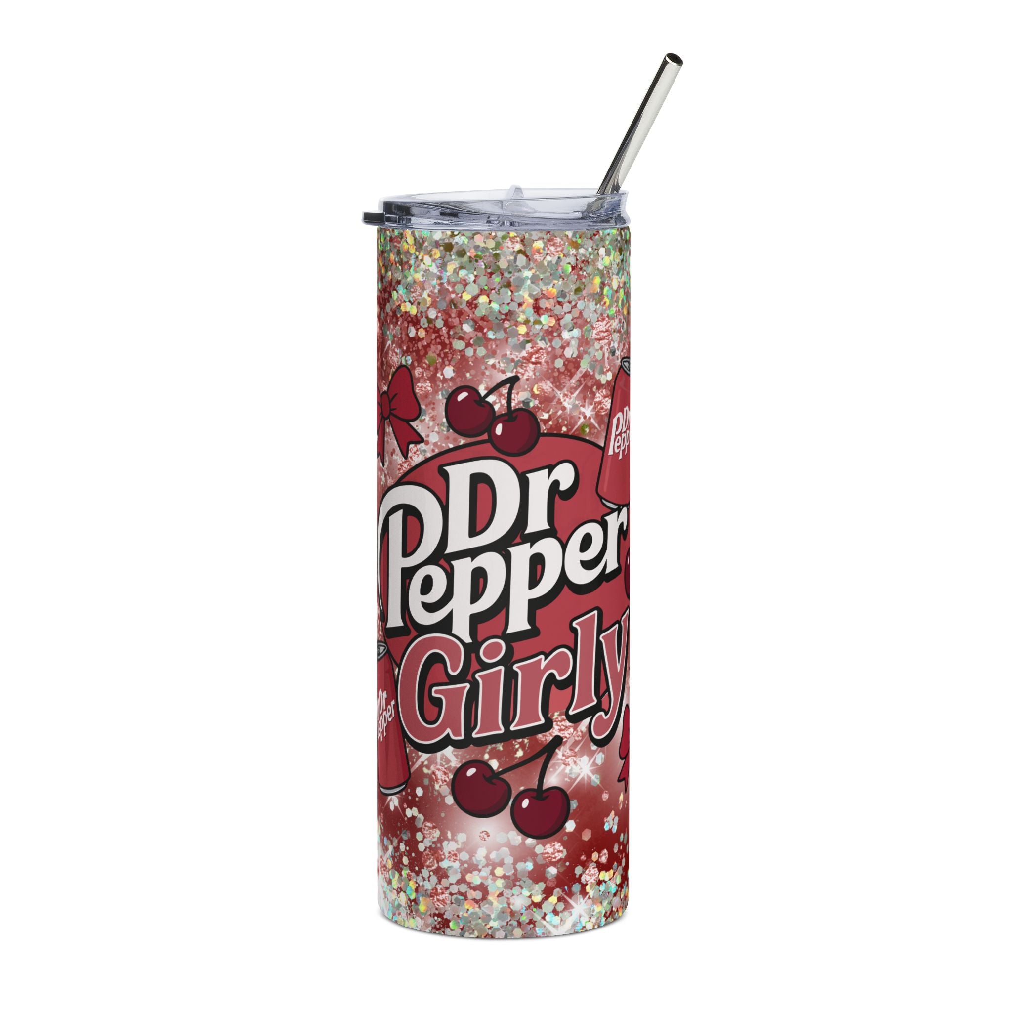 Dr Pepper Girly Tumbler | 20oz Stainless Steel Sparkle Cherry Design