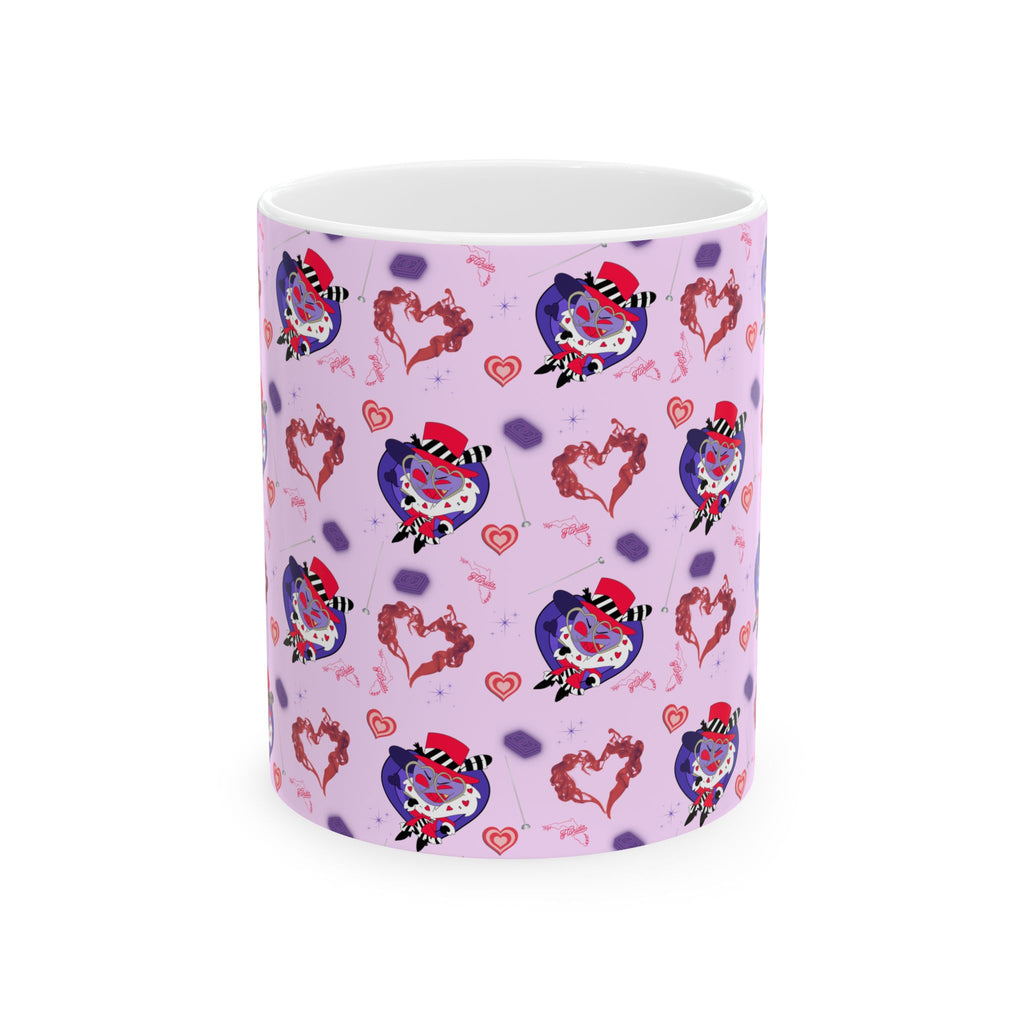 Hazbin Hotel Valentino Cute Heart Tattoo Skull Pattern Hellaverse Pink Cartoon Mug | Ceramic Coffee Cup