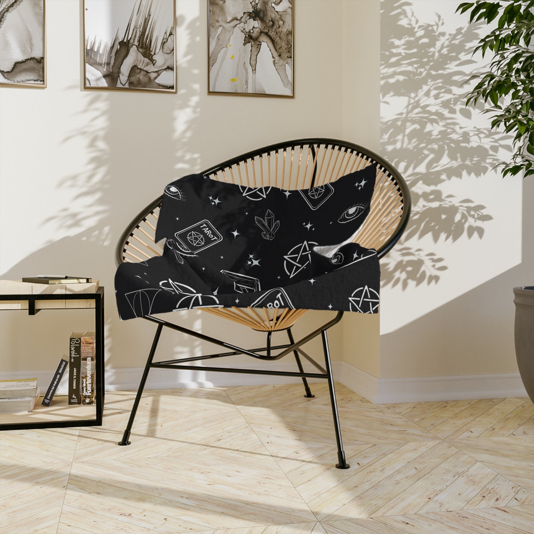 Witchy Spellbook Tarot Crystal Pattern Blanket | Velveteen Microfiber Blanket