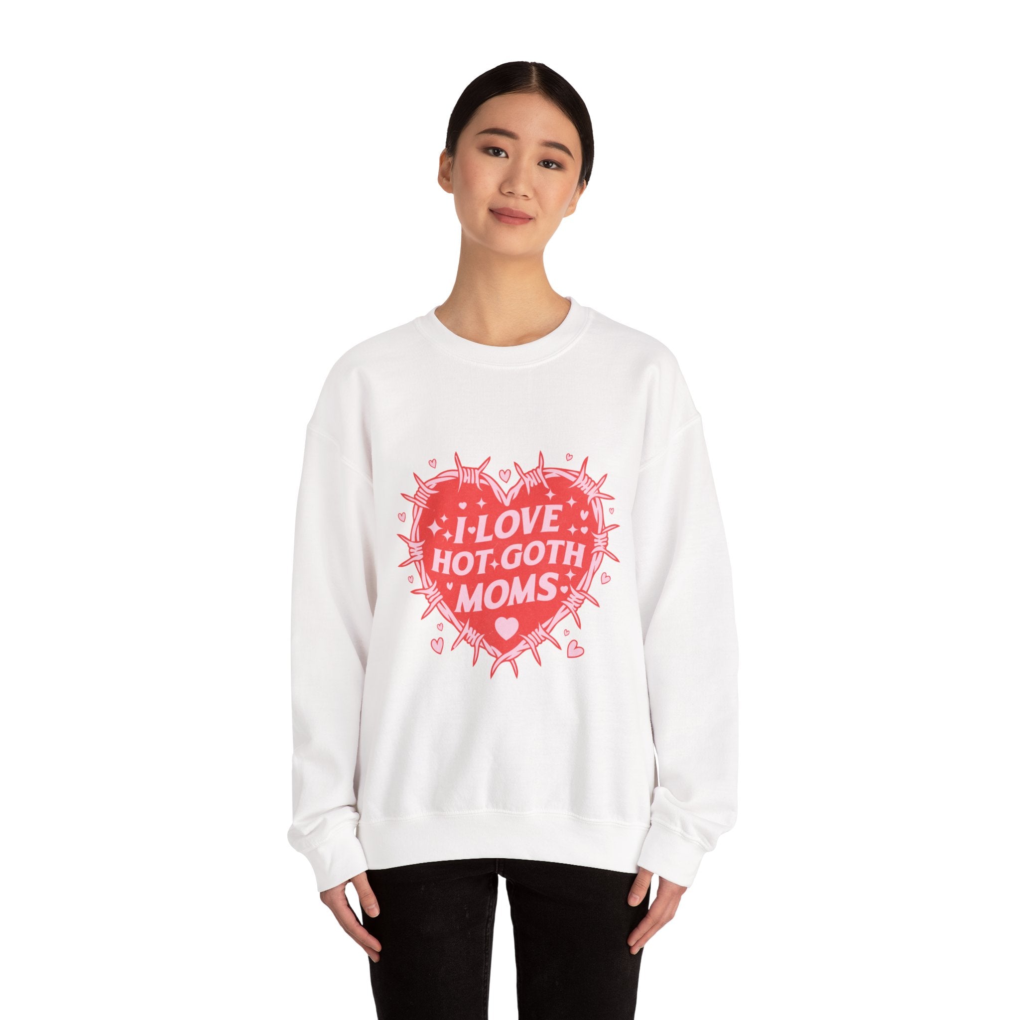 I Love Hot Goth Moms sweatshirt | Heart Graphic, Pink Goth Design