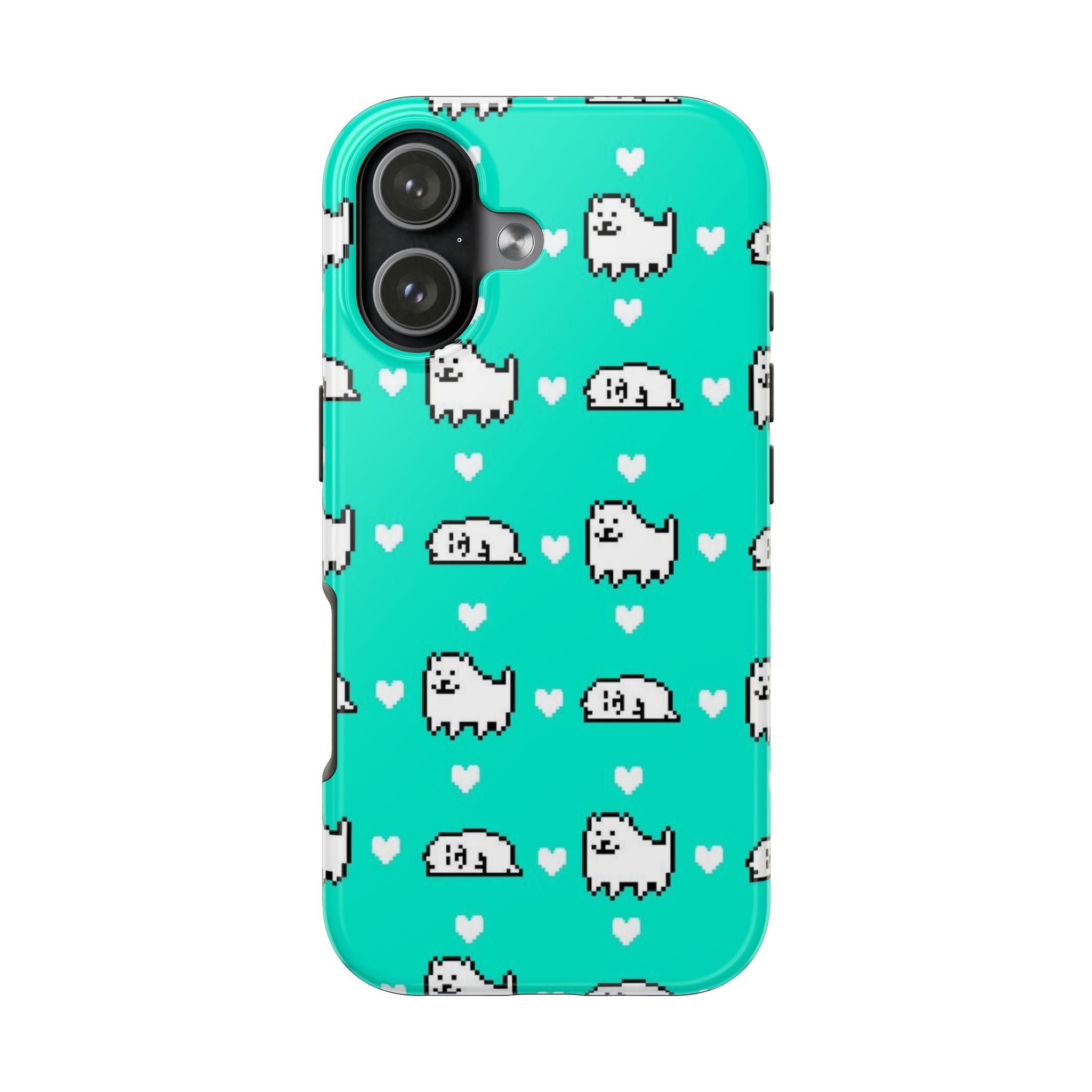 Undertale Cute Teal Kawaii Pixel Dog Pattern Phone Case | Cute Hearts Tough Phone Cases
