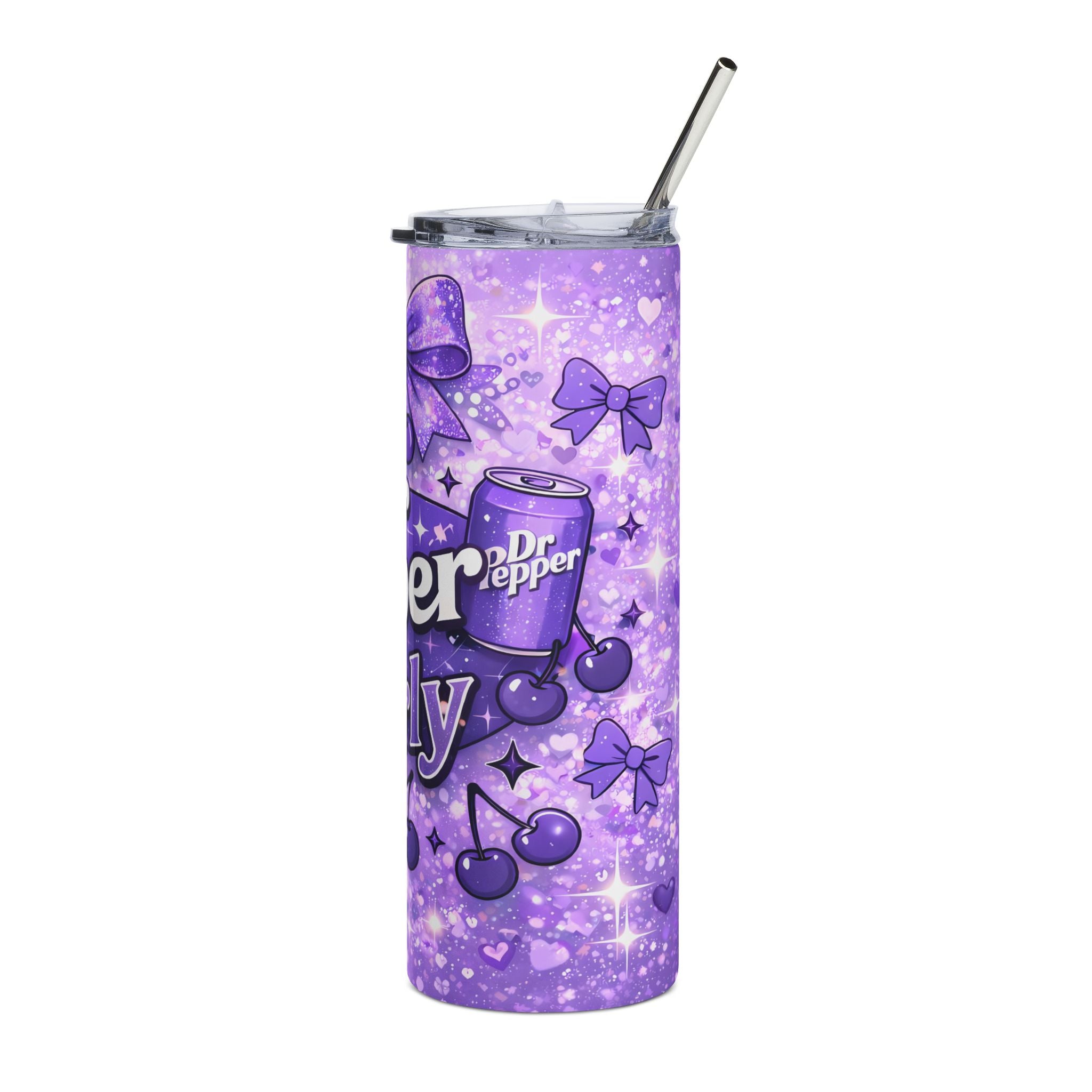 Purple Dr Pepper Girly Tumbler | 20oz Stainless Steel Purple Aesthetic Soda Cherry Design