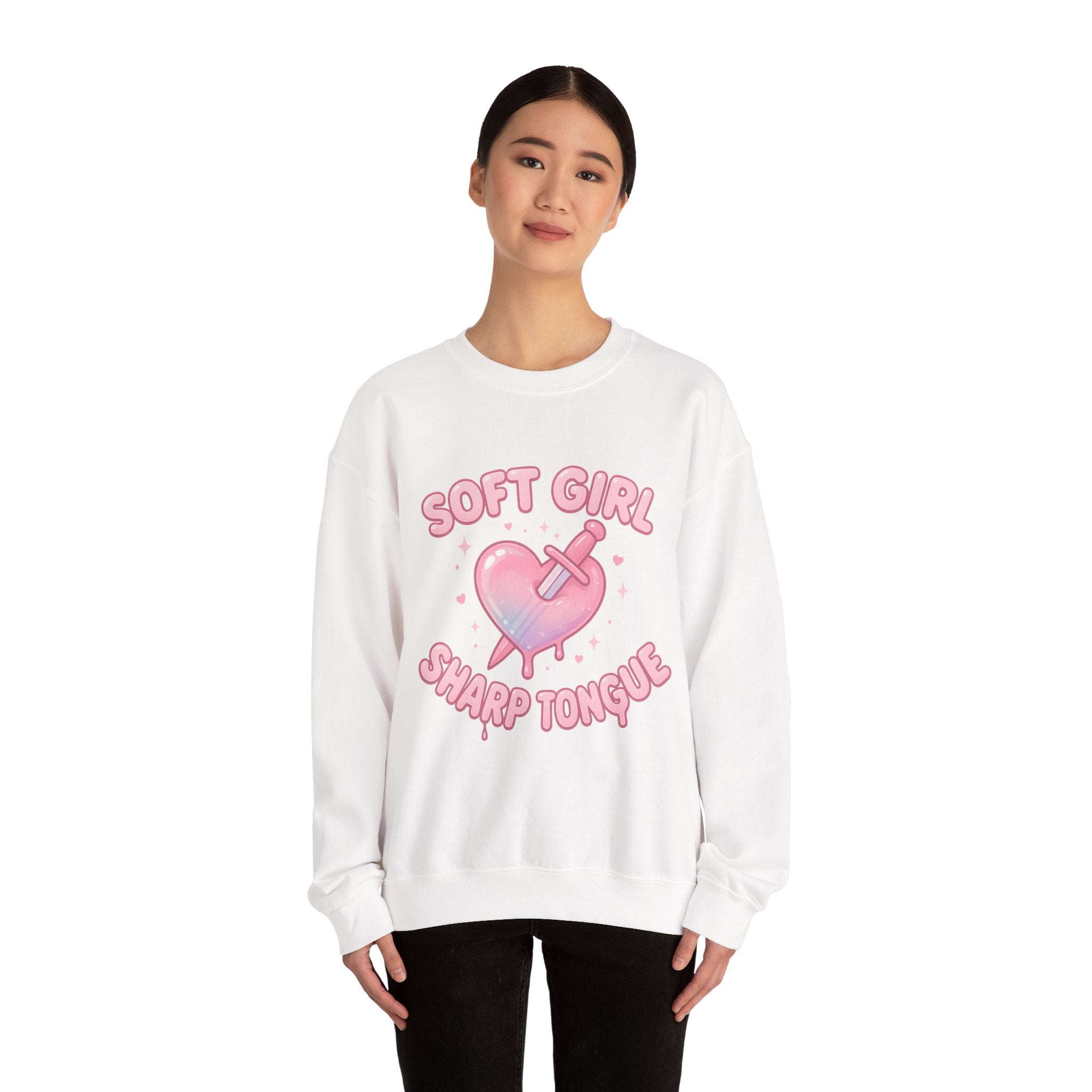 Kawaii Alt Aesthetic Soft Girl Sharp Tongue sweatshirt | Heart Dagger Graphic Crewneck