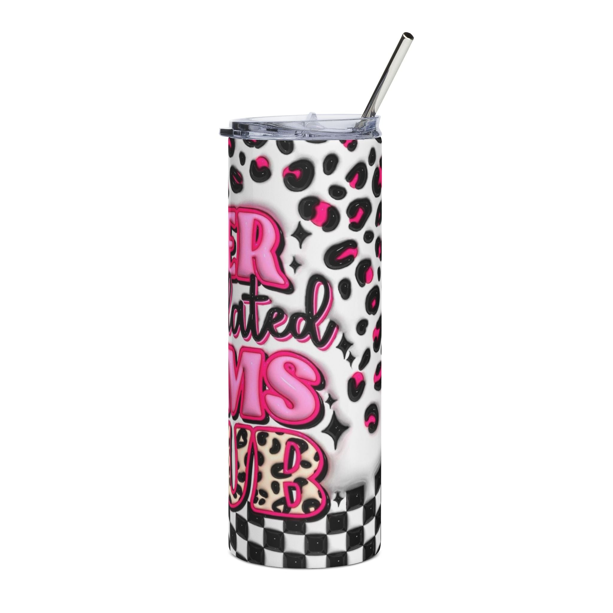 Overstimulated Mom Tumbler | 20oz Stainless Steel Leopard Checker Travel Cup