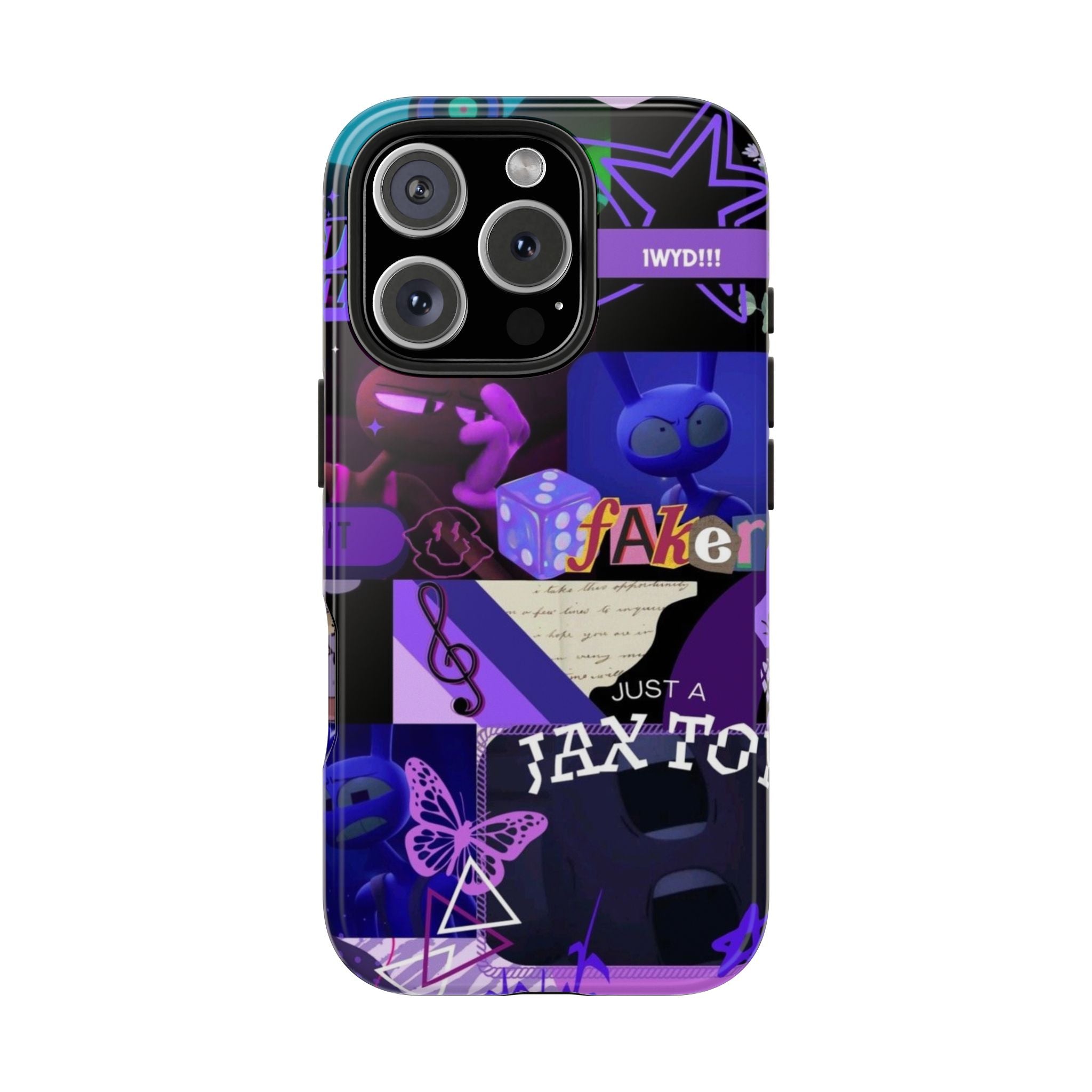 The Amazing Digital Circus Jax Purple Collage Graphic Tough Phone Case | Retro Icons, Dice, Butterfly