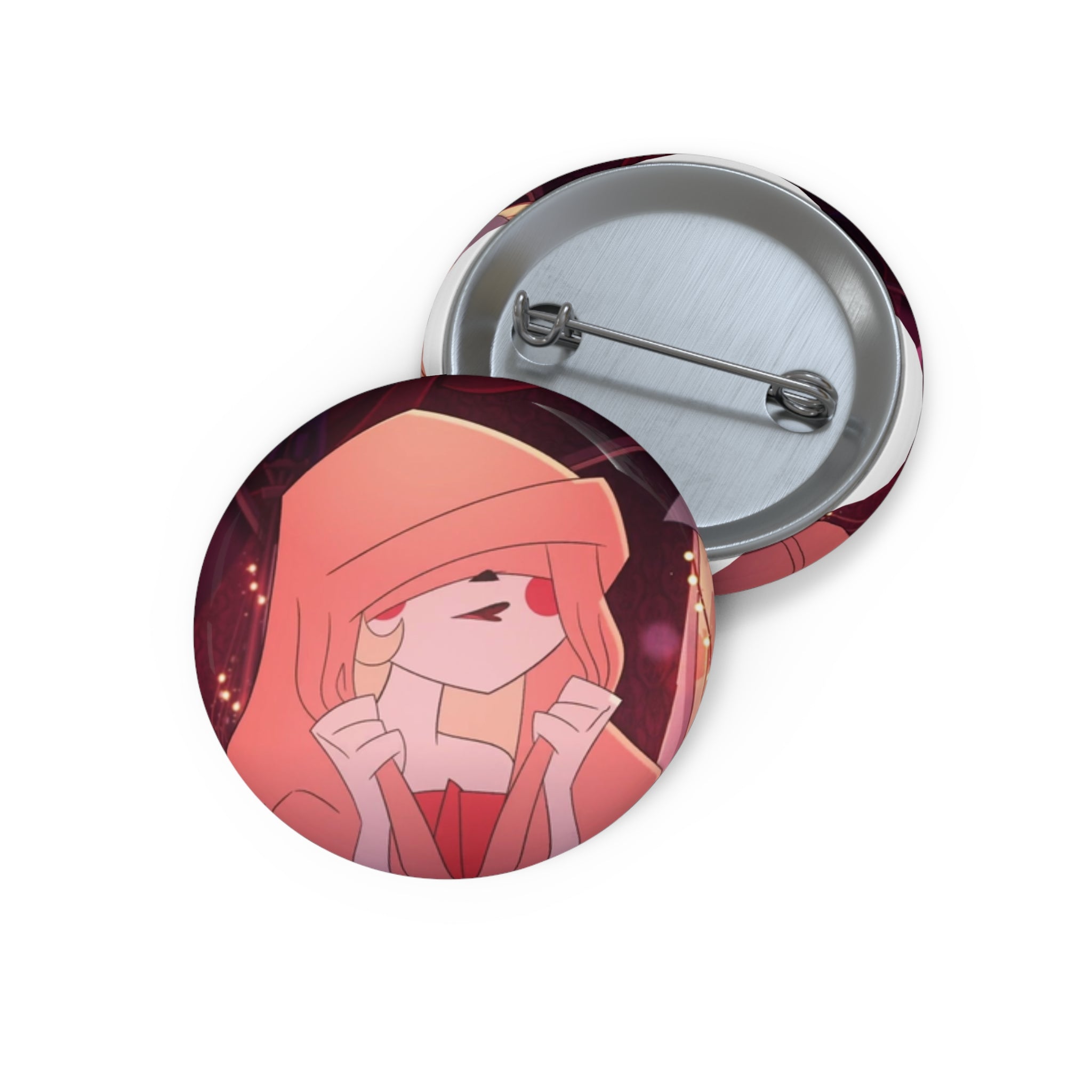 Hazbin Hotel Charlie Red Hooded Girl Pin Buttons | Anime Character Round Badge, Cute Chibi Illustration