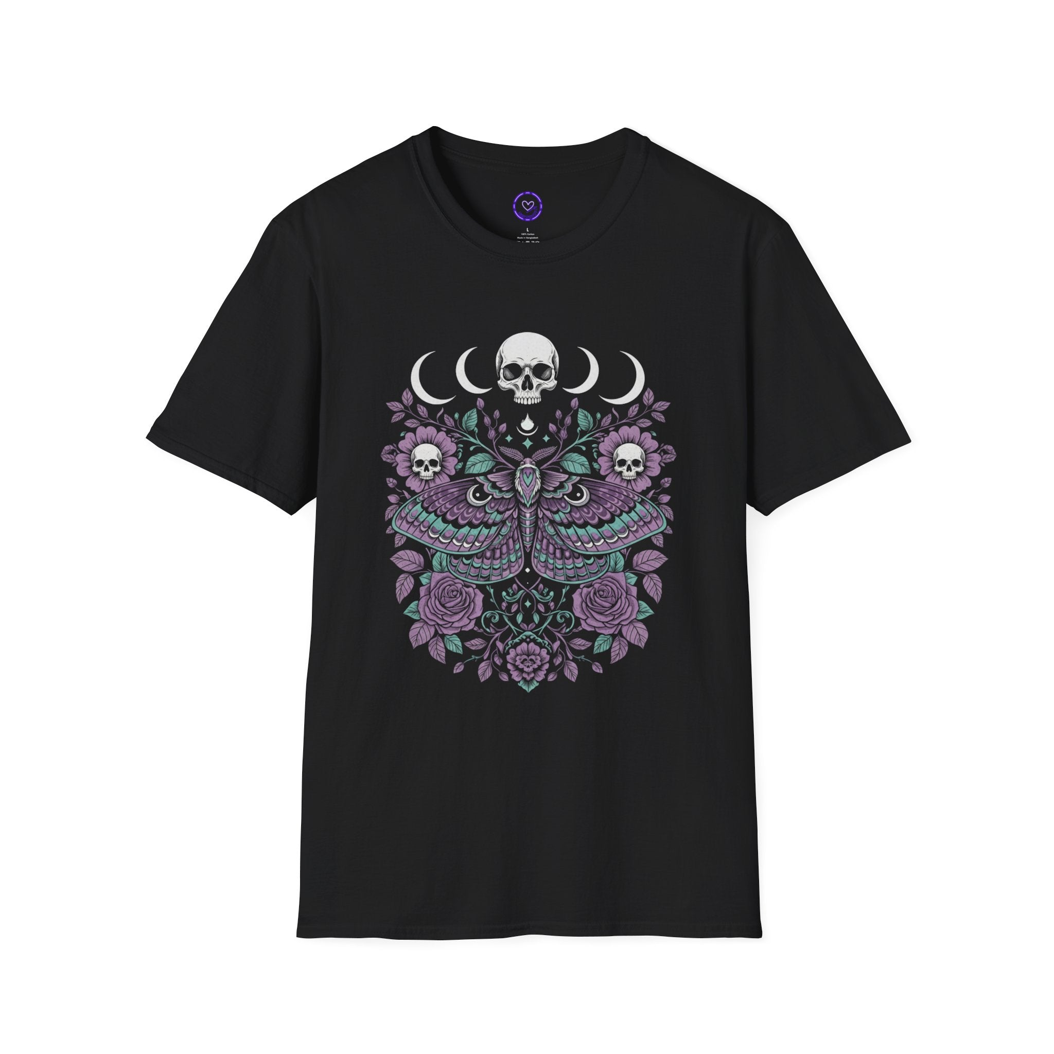 Moth Skull Moon Phases T-Shirt | Gothic Moth and Roses