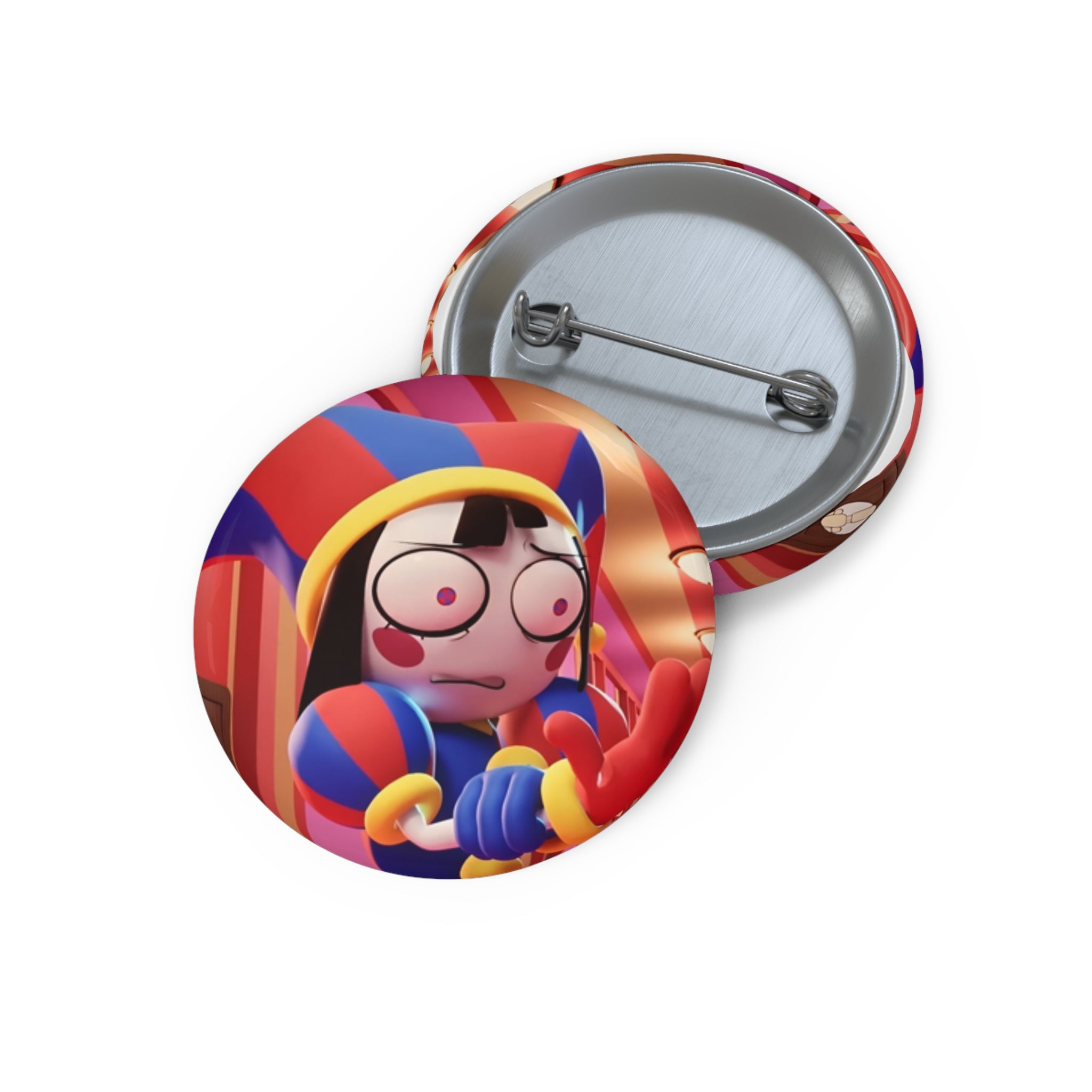 The Amazing Digital Circus Pomni Nervous Clown Character Pin Button | Round Enamel Art Button