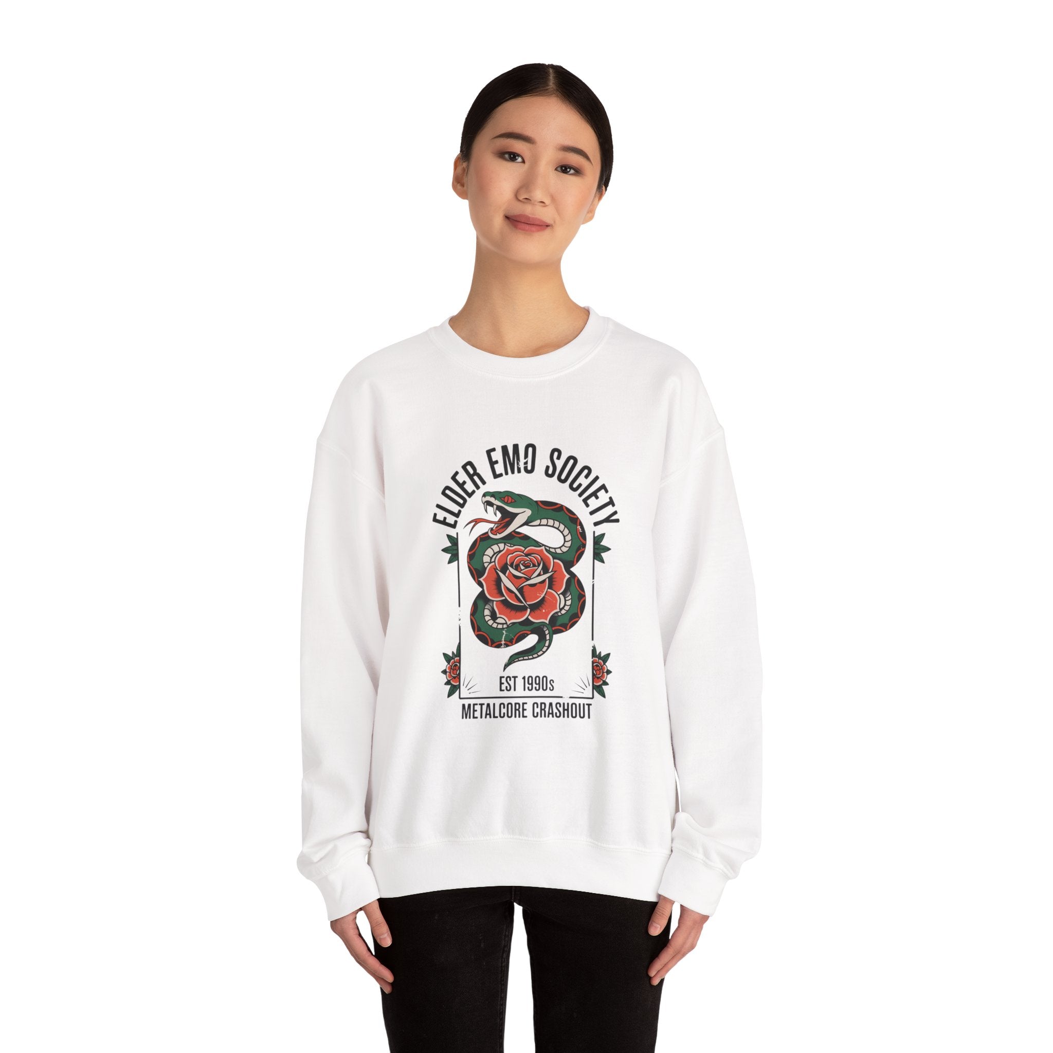 Elder Emo Society snake and rose Crewneck Sweatshirt | Metalcore Crashout design