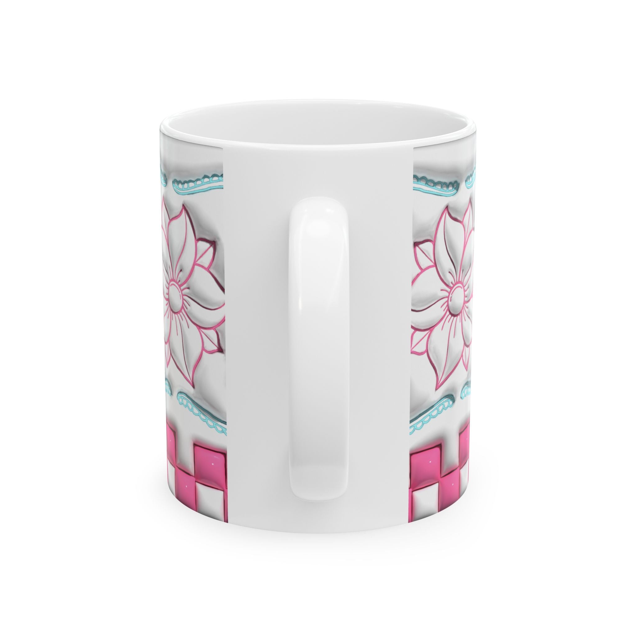 Boho Vibes Pink Blue 3D Inflated Ceramic Mug, (11oz, 15oz)