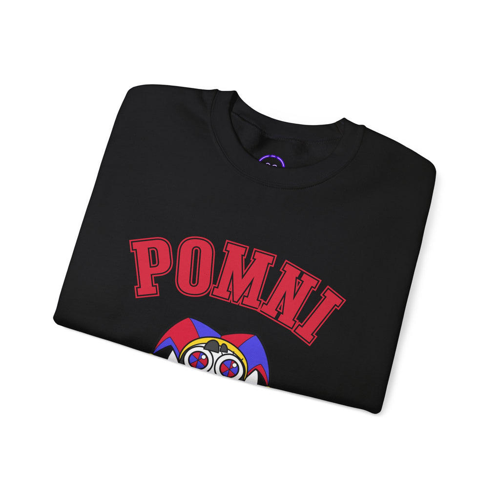 Pomni The Amazing Digital Circus Varsity Jester Character Crewneck Sweatshirt | Cartoon Clown Logo