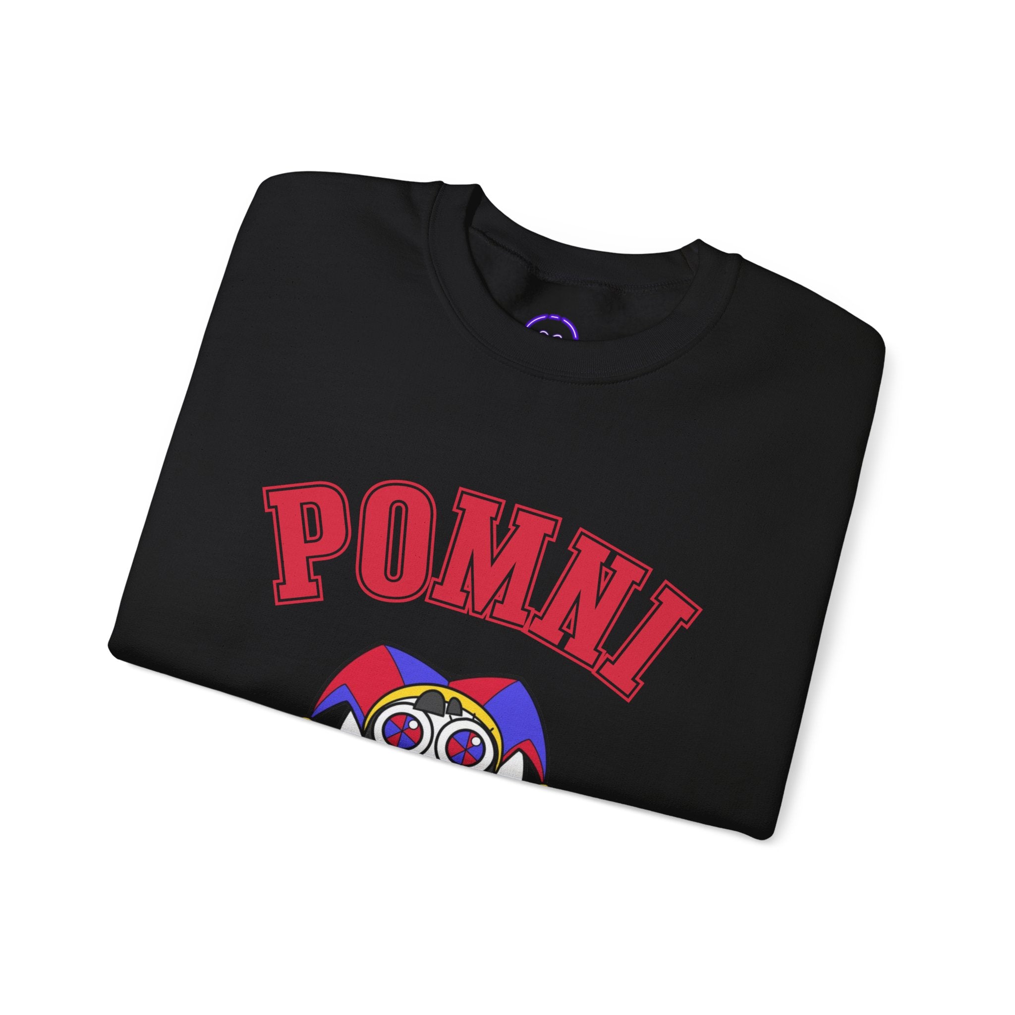 Pomni The Amazing Digital Circus Varsity Jester Character Crewneck Sweatshirt | Cartoon Clown Logo