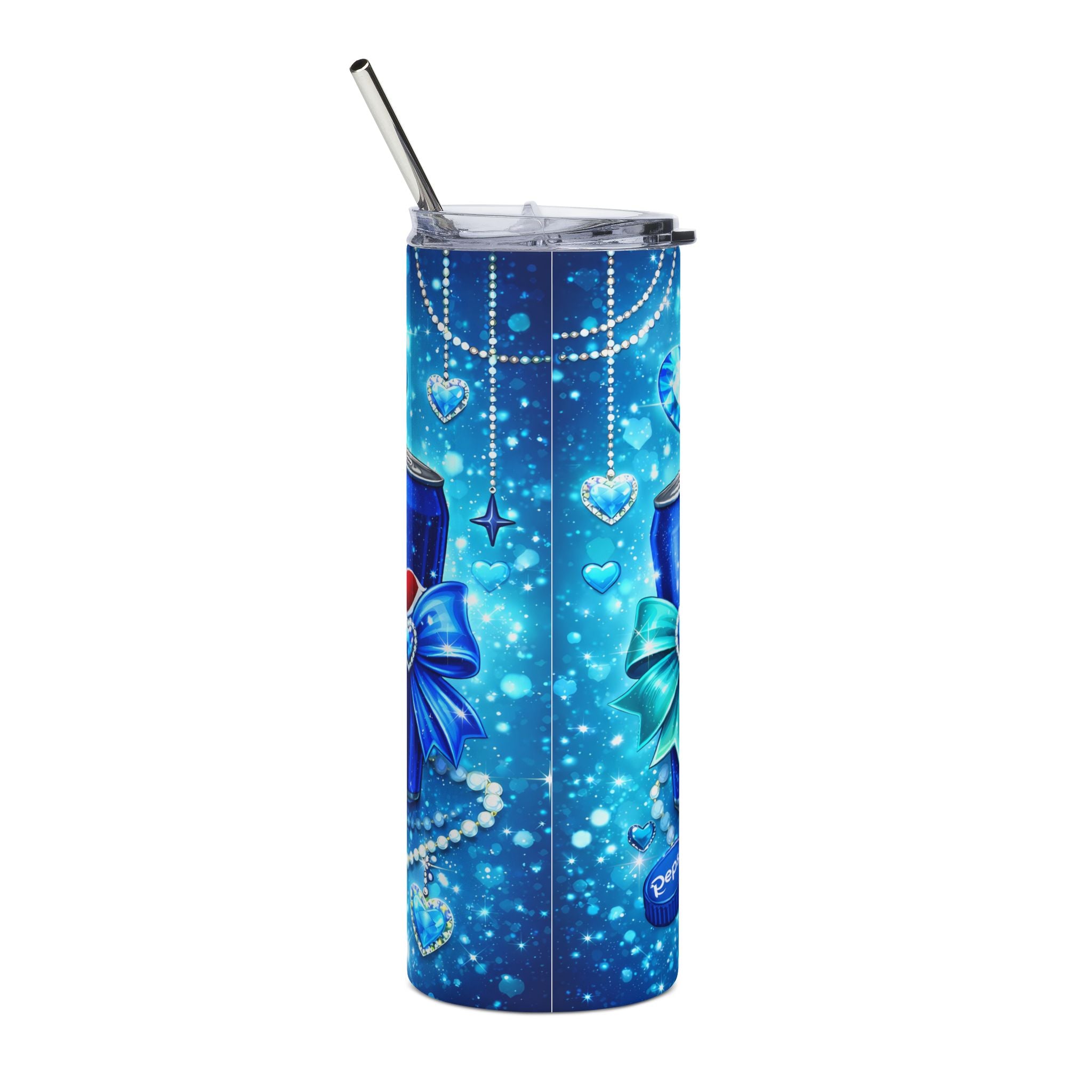 Pepsi Girly Blue Sparkle Can Tumbler | 20oz Stainless Steel Tumbler Soda Drinkware Gift