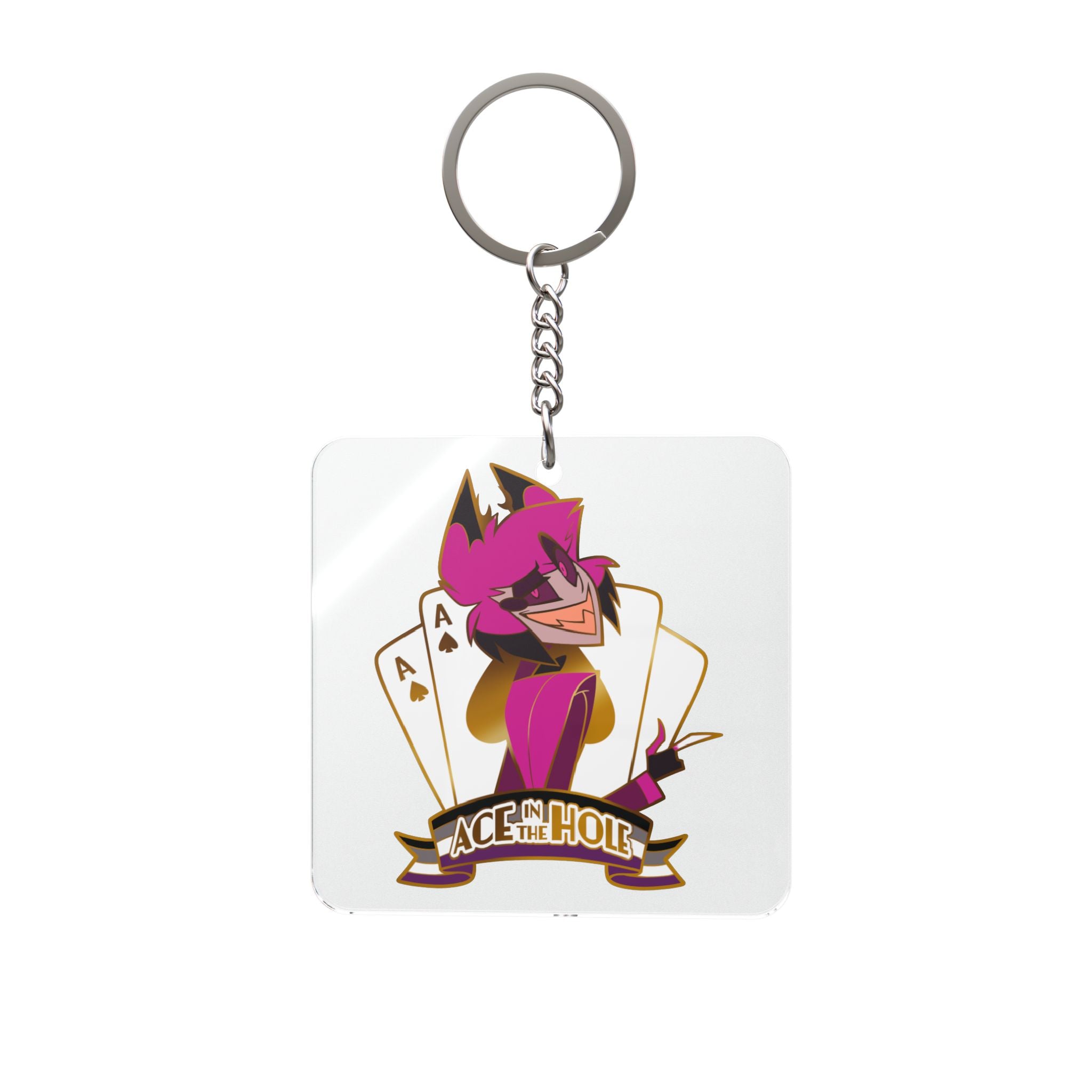 Alastor Hazbin Hotel Ace of Hearts Fox Illustration Square Keychain | Playing Card Mascot