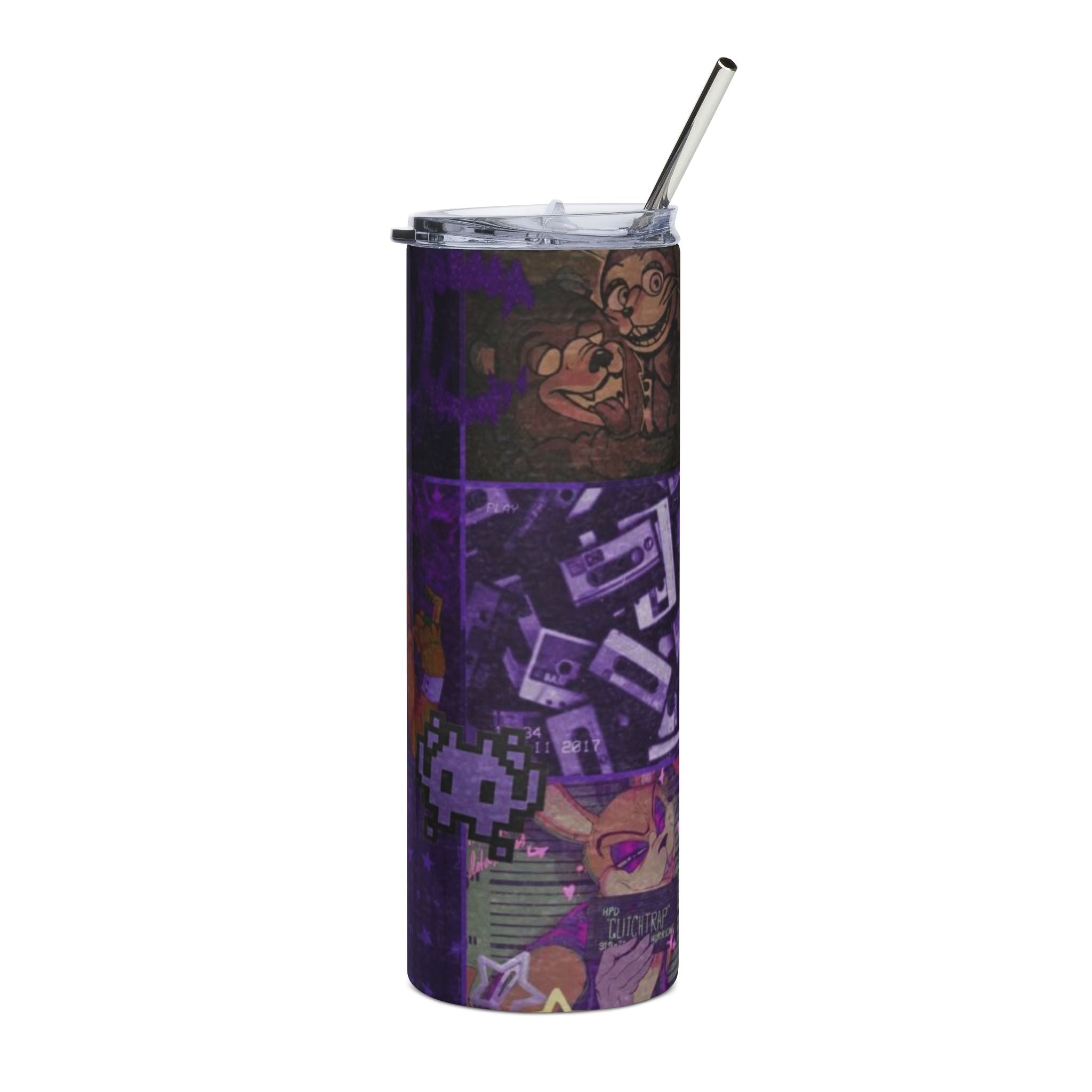FNAF 5NAF Five Nights at Freddys Purple Retro Cartoon Animal Collage Tumbler | 20oz Stainless Steel