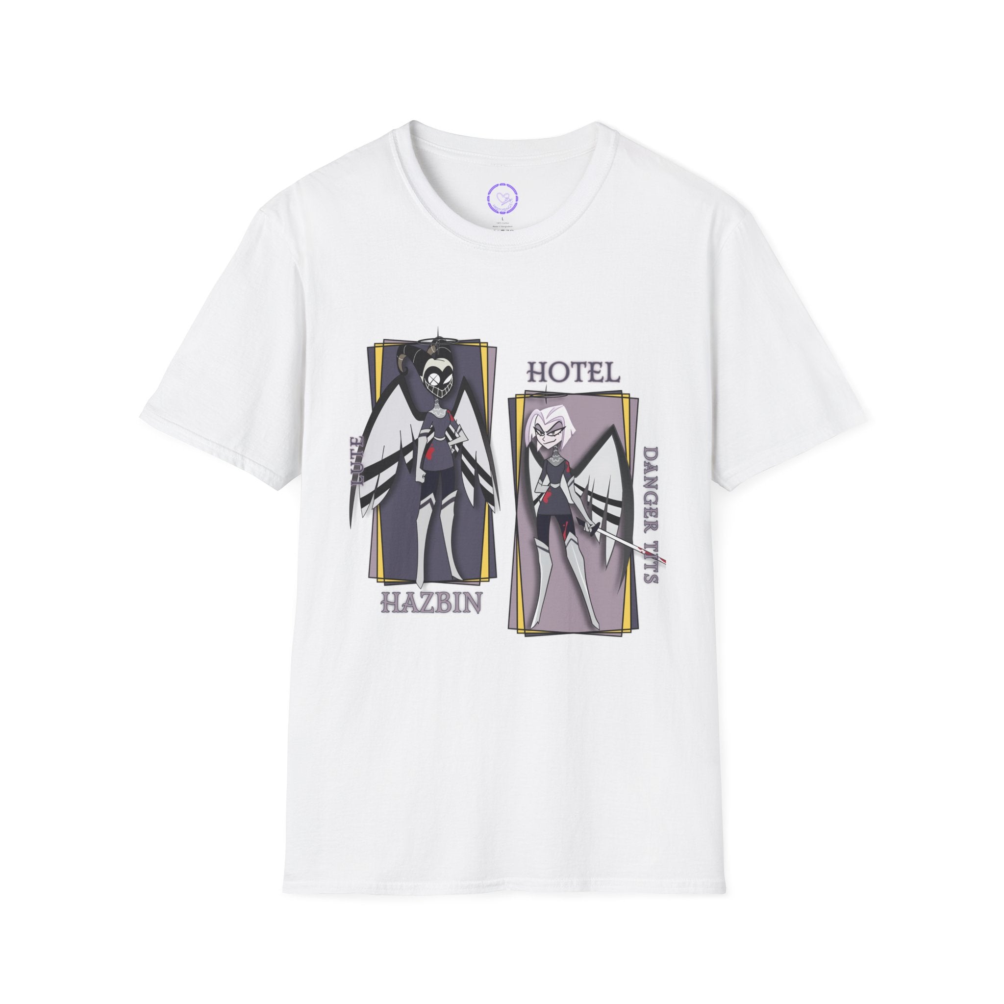 Lute Hazbin Hotel Characters T-Shirt | Angel Dust & Alastor Illustration