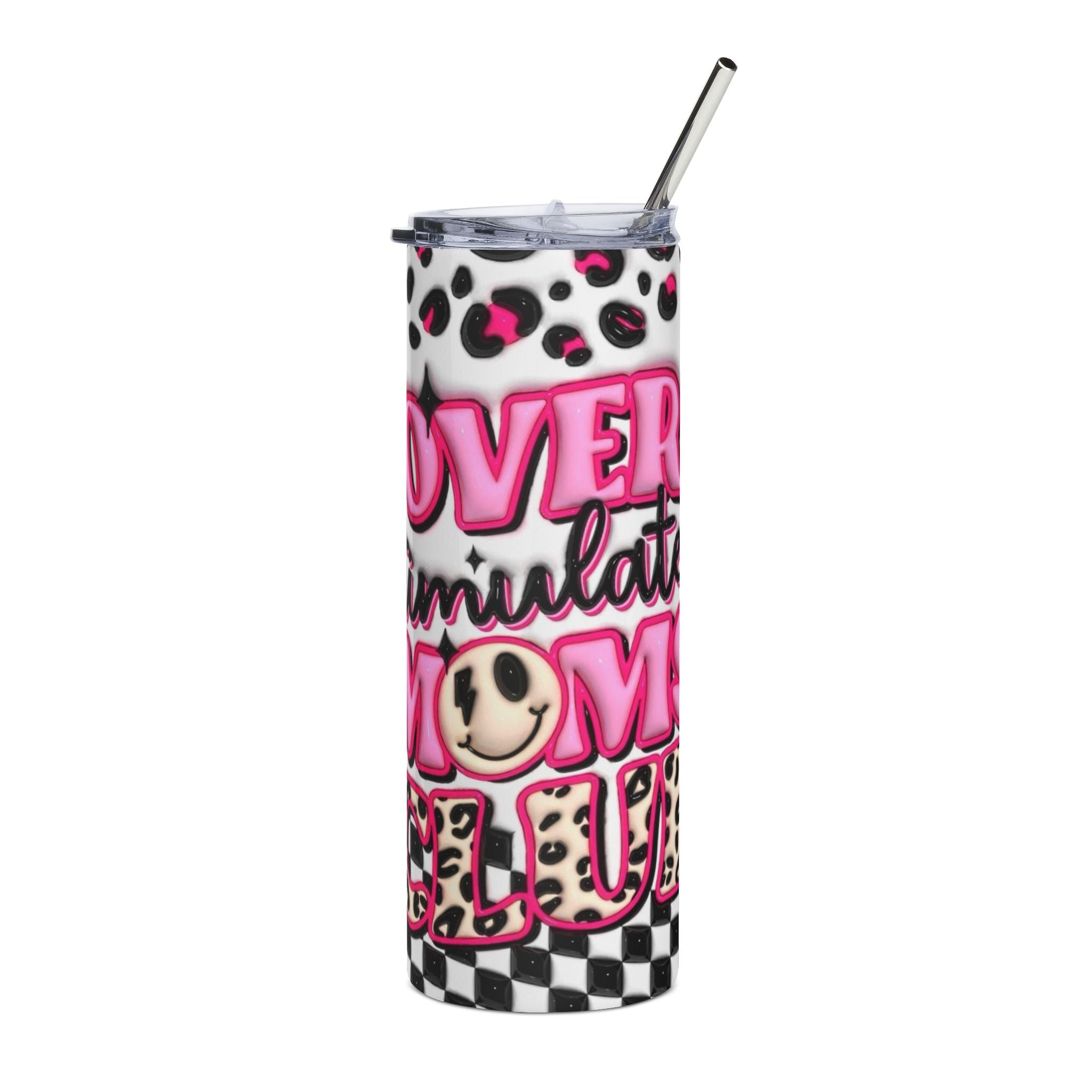 Overstimulated Mom Tumbler | 20oz Stainless Steel Leopard Checker Travel Cup