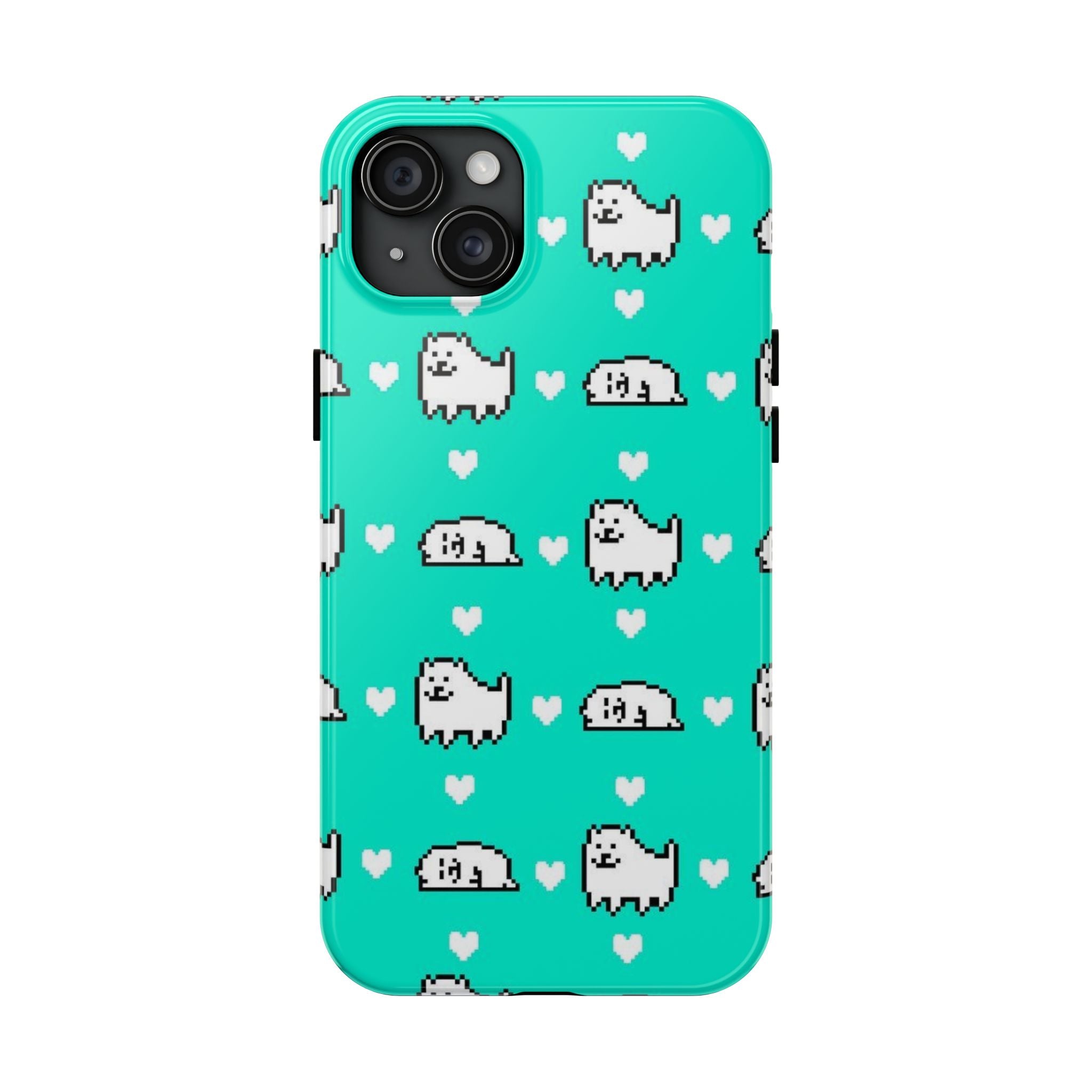 Undertale Cute Teal Kawaii Pixel Dog Pattern Phone Case | Cute Hearts Tough Phone Cases