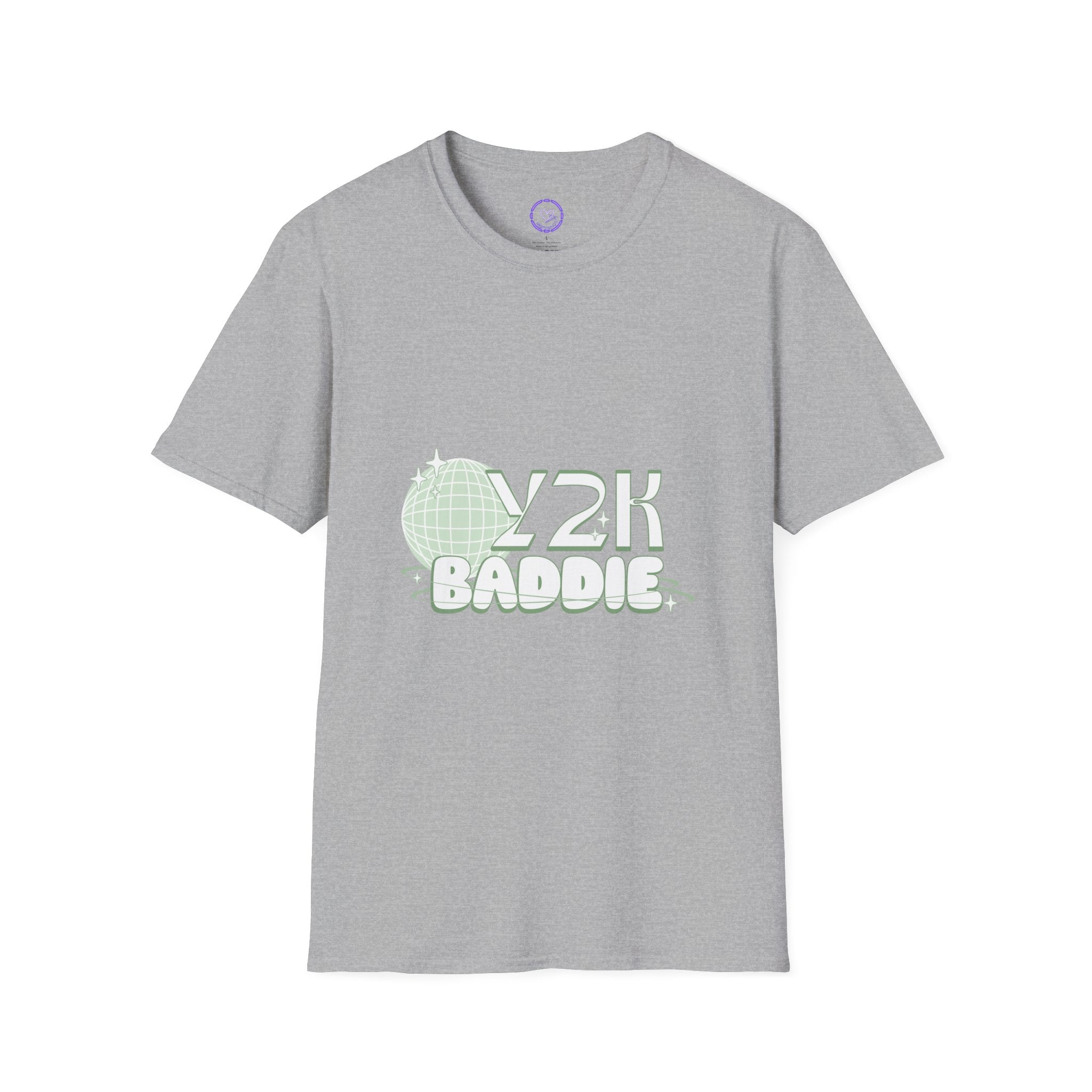 Y2K Baddie T-Shirt | 2000s Retro Graphic Tee, Green Grid Aesthetic