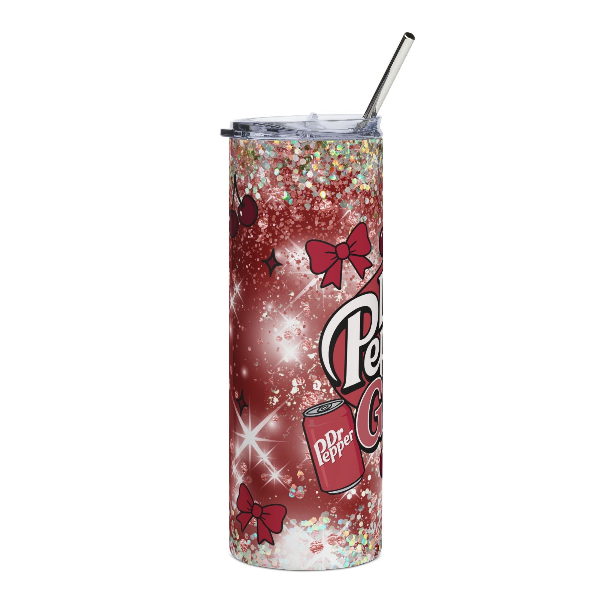 Dr Pepper Girly Tumbler | 20oz Stainless Steel Sparkle Cherry Design